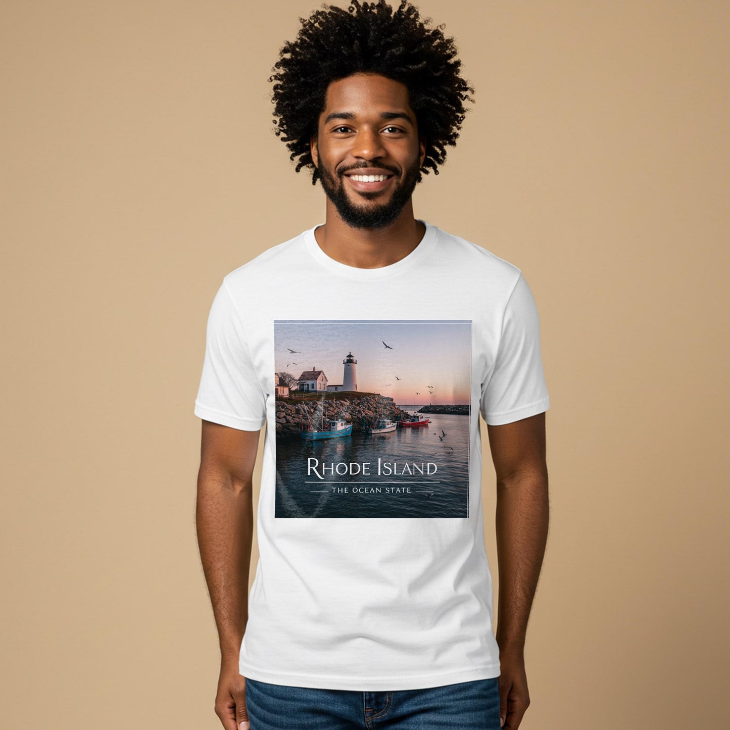 Rhode Island Ocean State Tee | Coastal Lighthouse Garment Dyed Unisex T-Shirt | Nautical New England Souvenir | Scenic Seascape Apparel