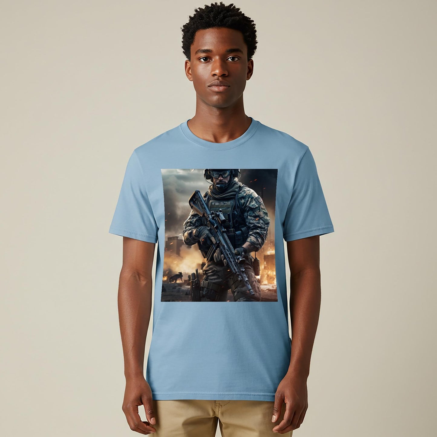 Warrior Resolve Military T-shirt | Modern Soldier Tactical Gear Apparel | Gritty Urban Warfare Art Print Tee | Unisex Garment-Dyed Shirt