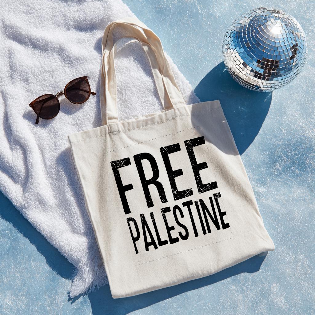 Free Palestine Tote Bag | Palestine Solidarity Activist Canvas Tote | Human Rights Statement Bag | Distressed Text Design | Durable Cotton