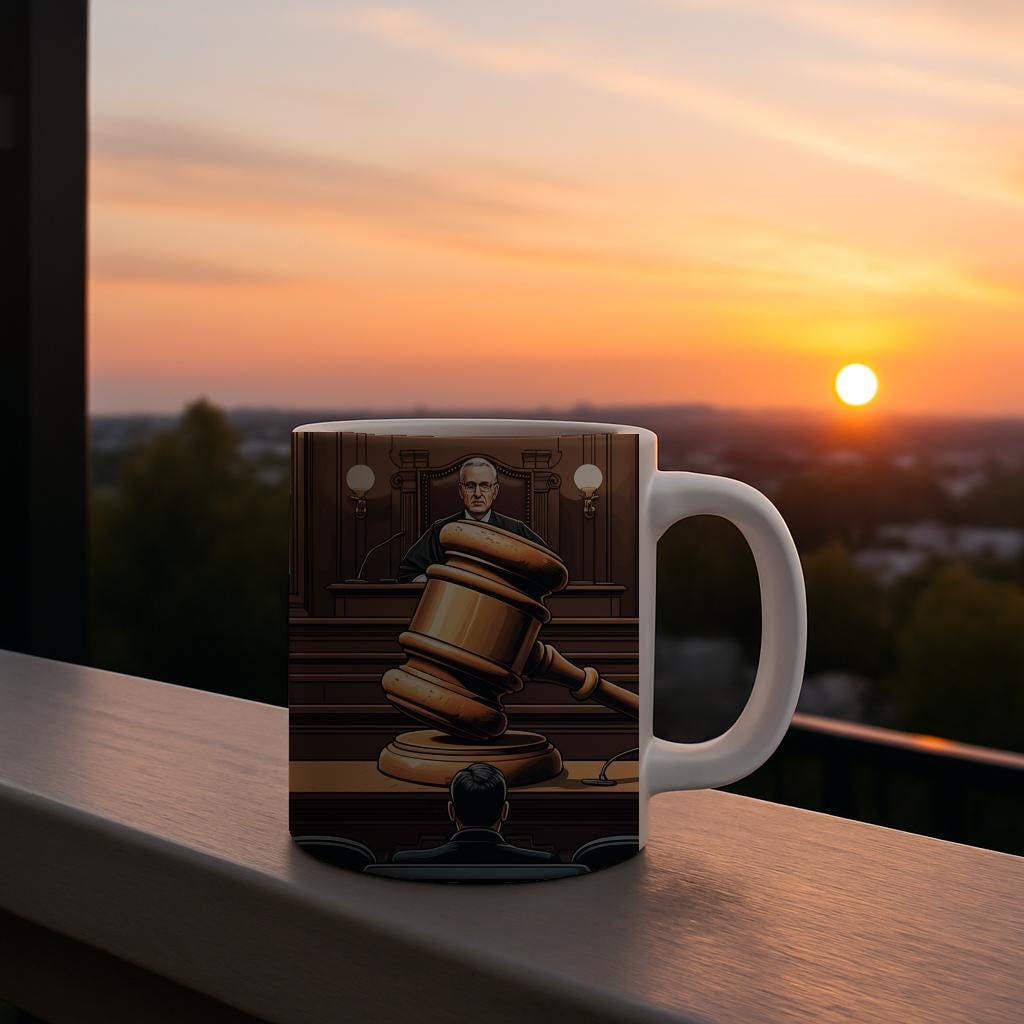 Justice Unveiled Courtroom Mug | Lawyer Judge Gavel Coffee Cup | Legal Professional Gift | Law Student Graduation Present | Office Decor