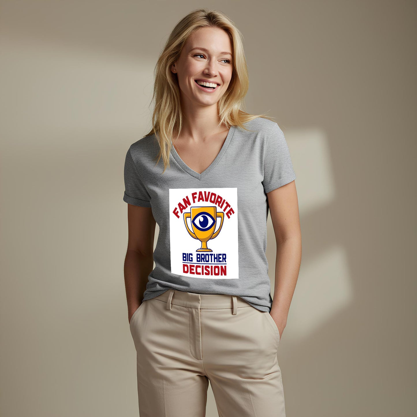 Big Brother Fan Favorite Decision V-Neck Tee | Reality TV Show Merchandise | Iconic Eye Trophy Design | Pop Culture Apparel Gift for Fans
