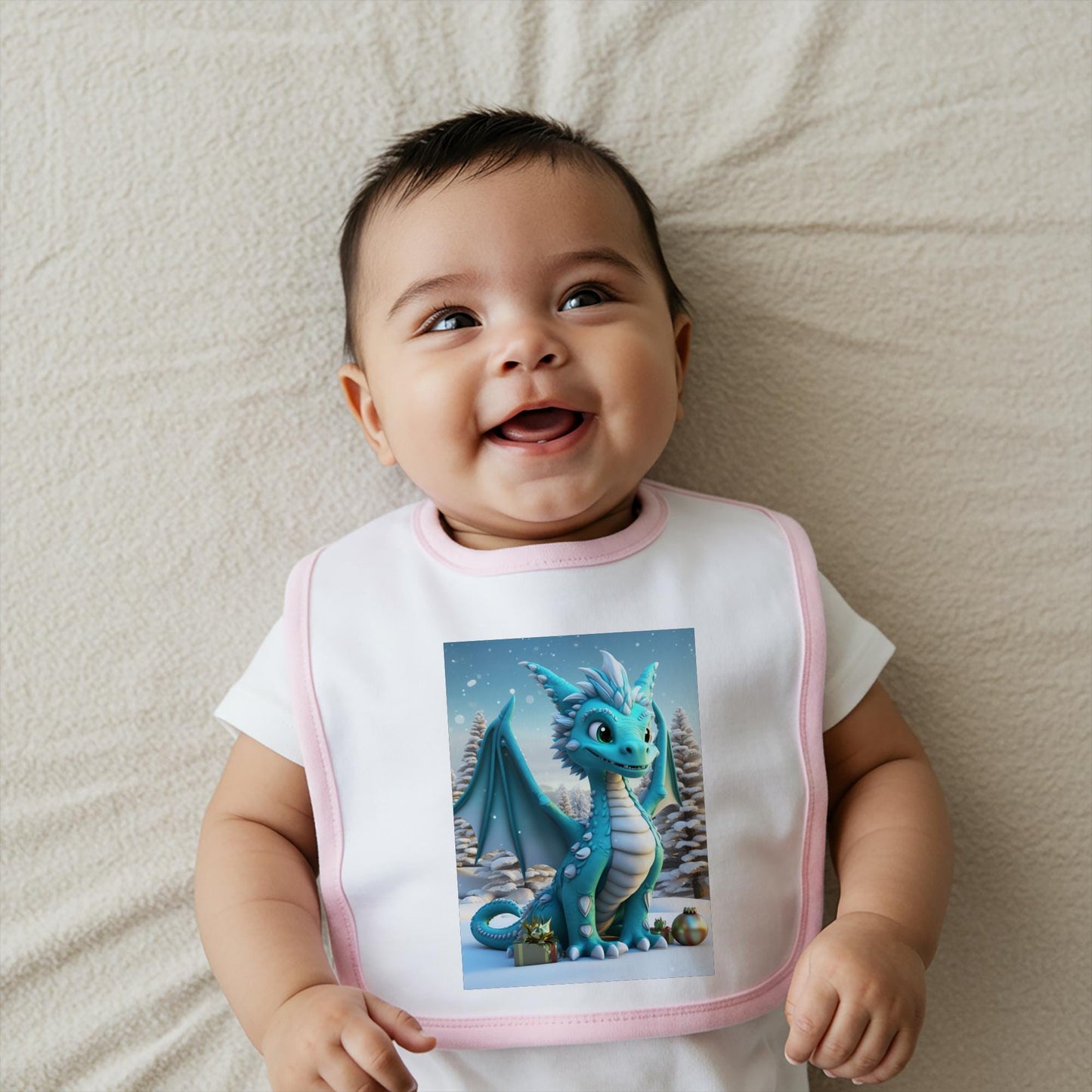 Adorable Winter Dragon Baby Bib | Cute Turquoise Fantasy Infant Bib | Snowy Wonderland Newborn Gift | Christmas Holiday Baby Shower Present