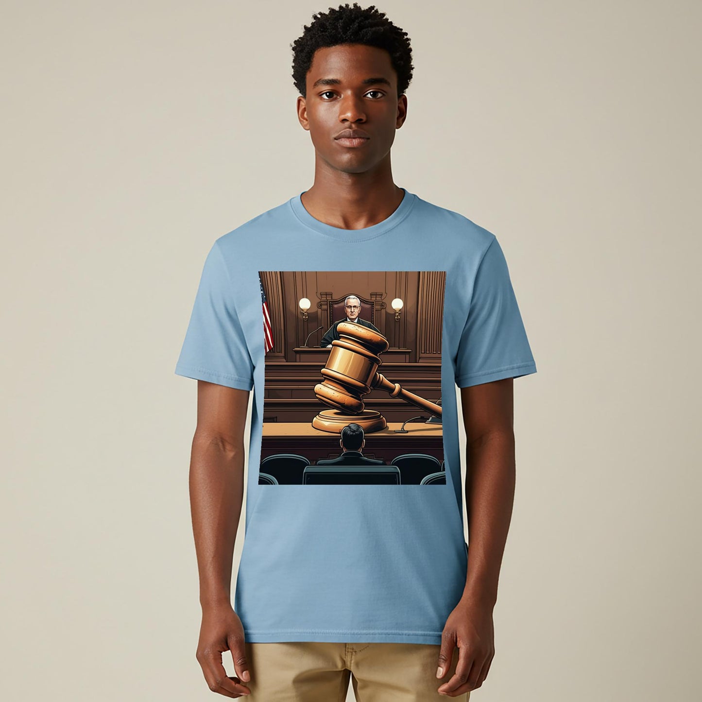 Justice T-shirt Lawyer Gift Judge Graphic Courtroom Scene Legal System Gavel Design American Justice Law Student Unisex Garment-Dyed Tee