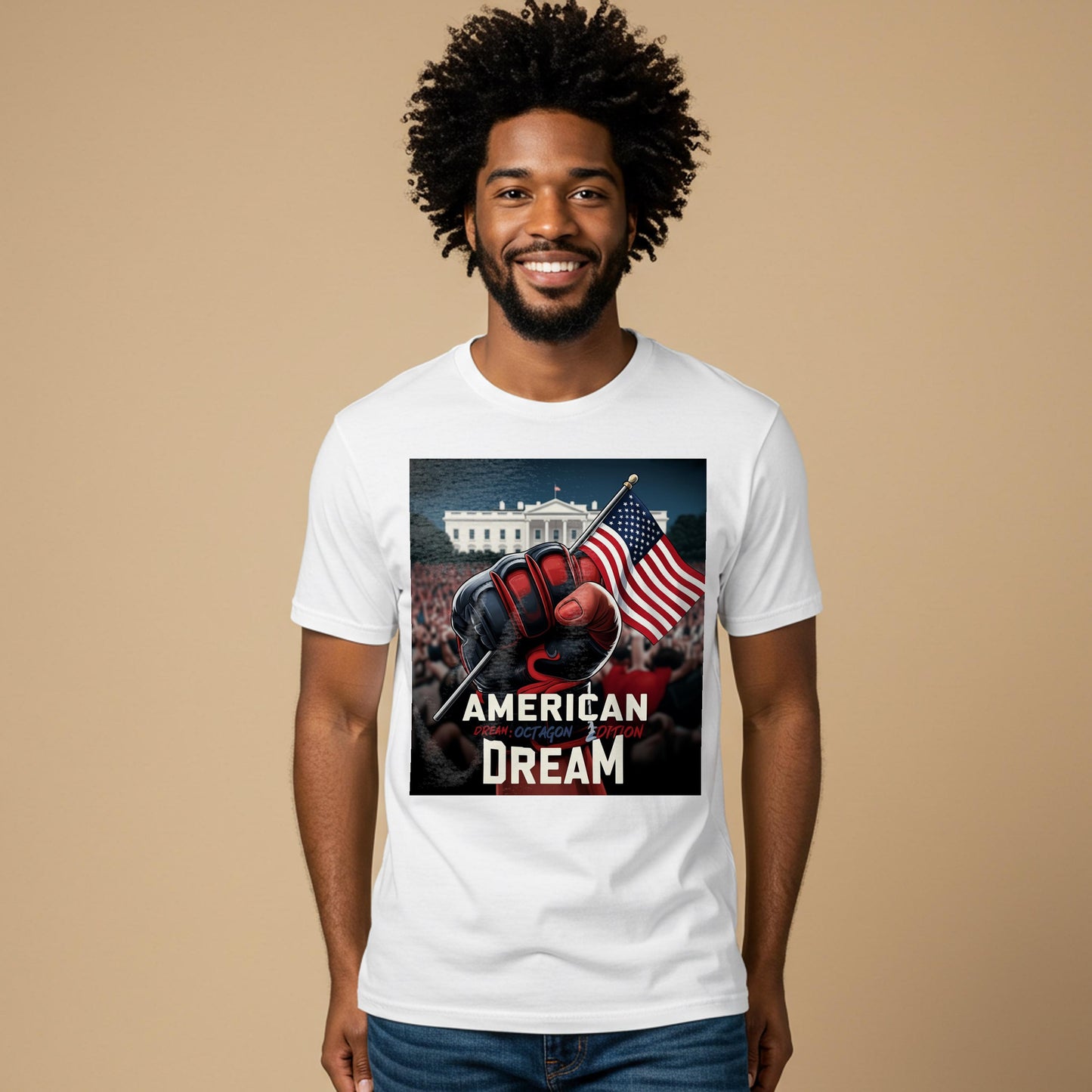 American Dream Octagon Edition T-Shirt | Patriotic USA Flag Fist Design | Political Statement Tee | MMA Fan Tee | National Pride Gift