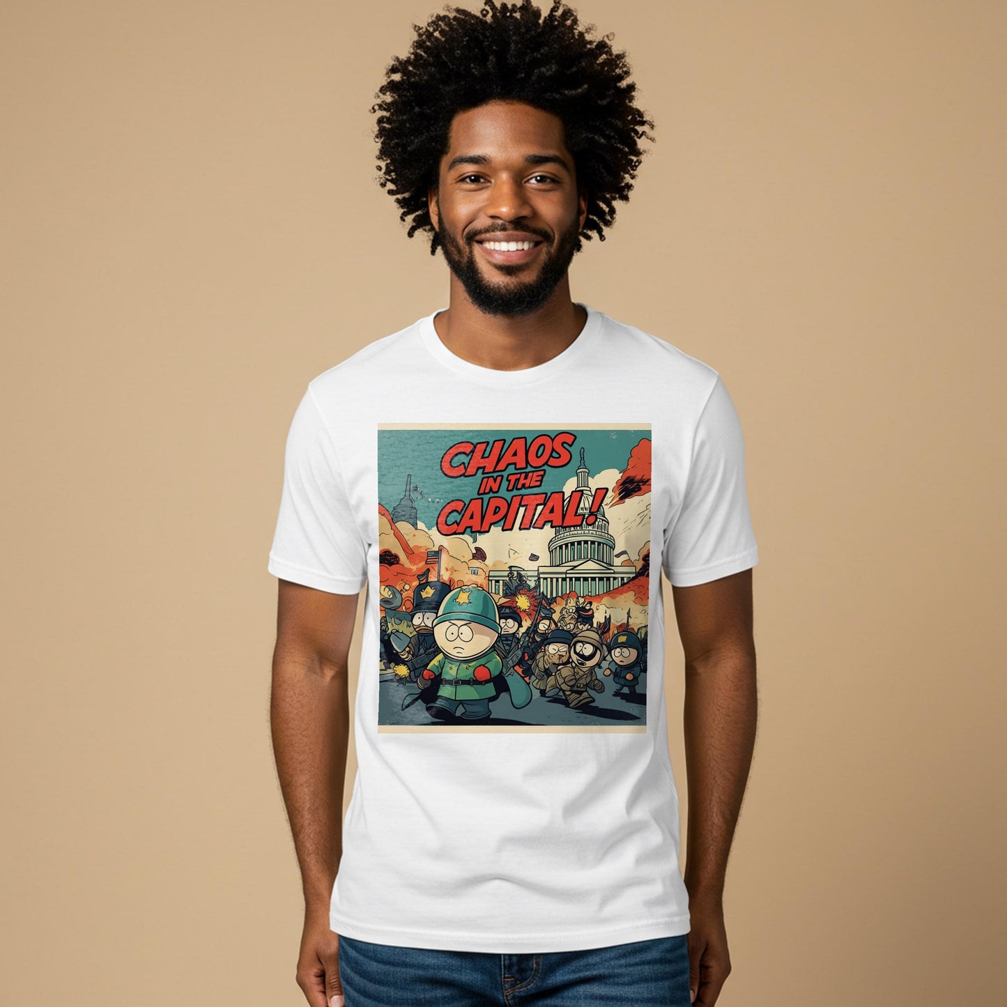 Capital Mayhem South Park Style T-Shirt | Chaos in the Capital Political Satire Tee | Unisex Garment-Dyed Adult Humor Apparel Gift