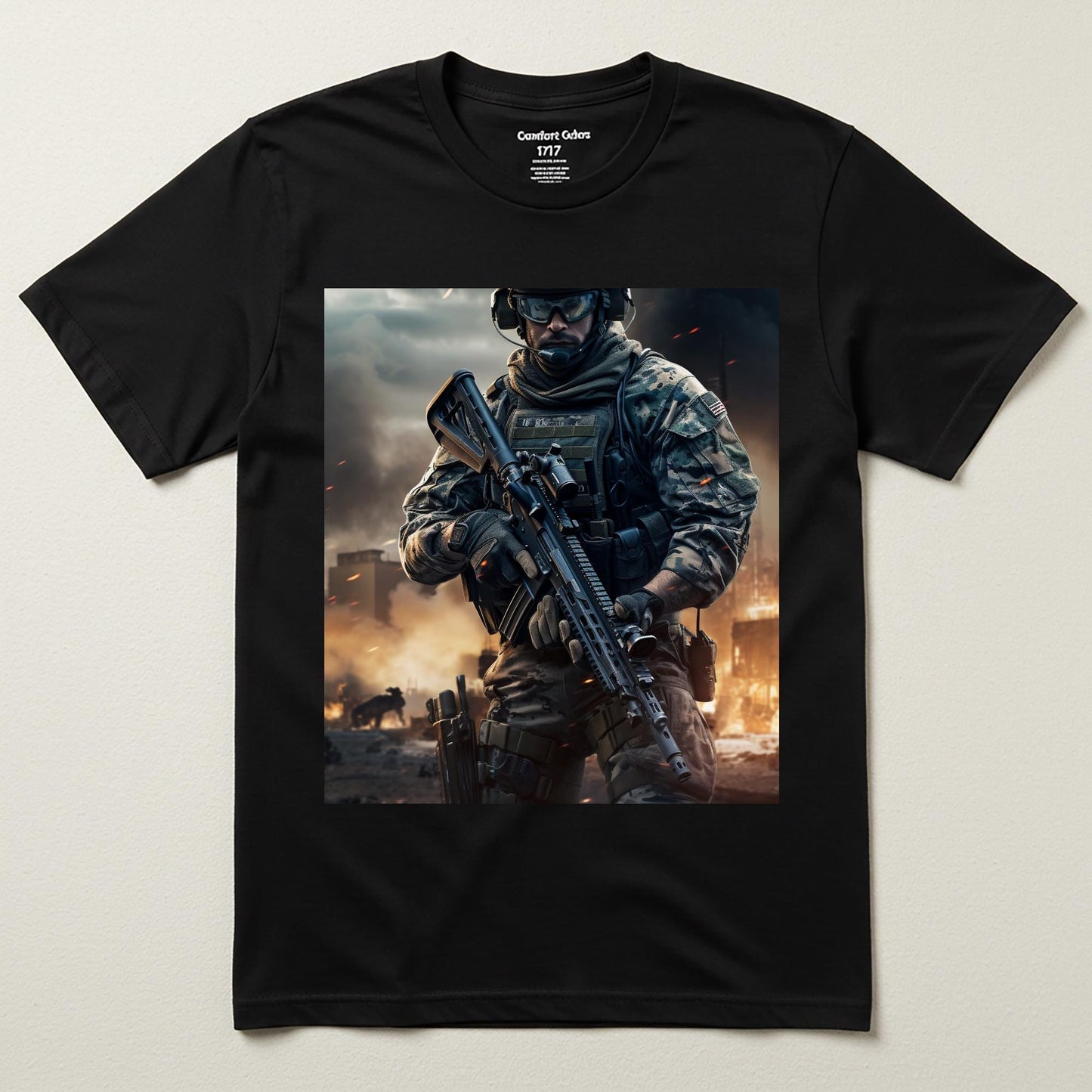 Warrior Resolve Military T-shirt | Modern Soldier Tactical Gear Apparel | Gritty Urban Warfare Art Print Tee | Unisex Garment-Dyed Shirt