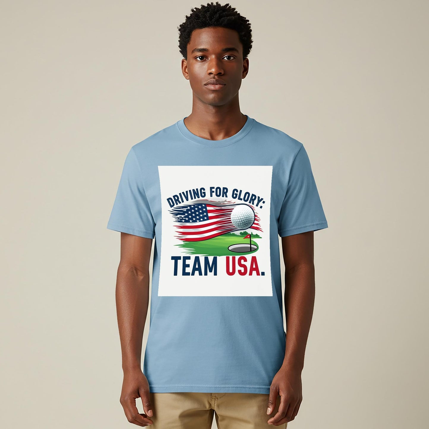 Unisex Garment-Dyed Patriotic Golf Shirt | Team USA Driving for Glory Tee | American Flag Golf Apparel | Distressed Graphic Tee Gift