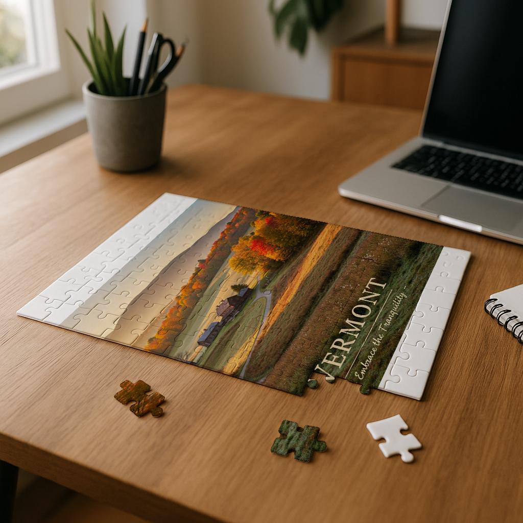 Vermont Autumn Landscape Jigsaw Puzzle | Scenic Fall Foliage Art Print | Tranquil Nature Scene Gift for Puzzle Lovers & Home Decor