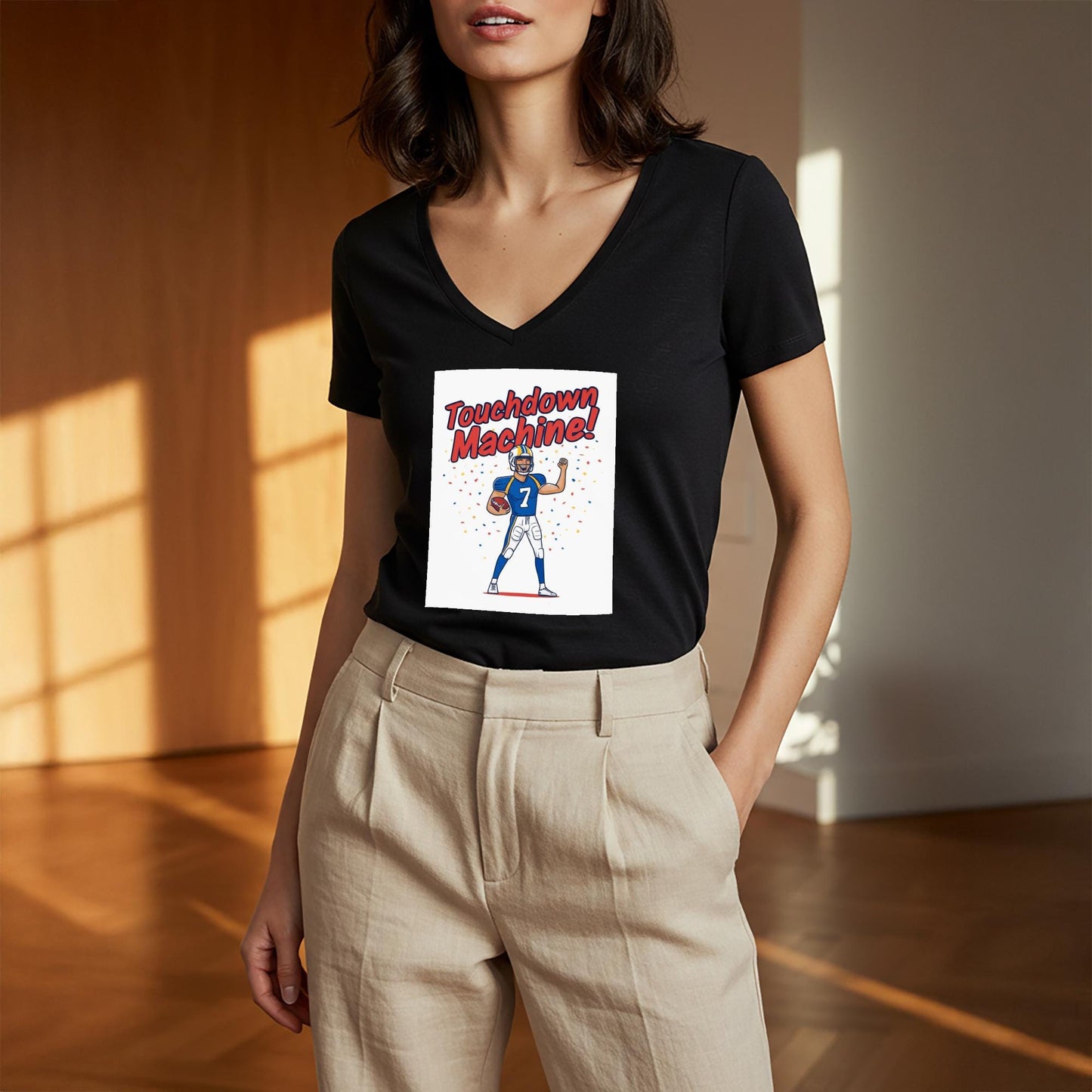 Touchdown Machine Football V-Neck Tee | Game Day Fan Apparel | Sports Victory Shirt | Unisex Athletic Top | Perfect Gift for Football Lovers