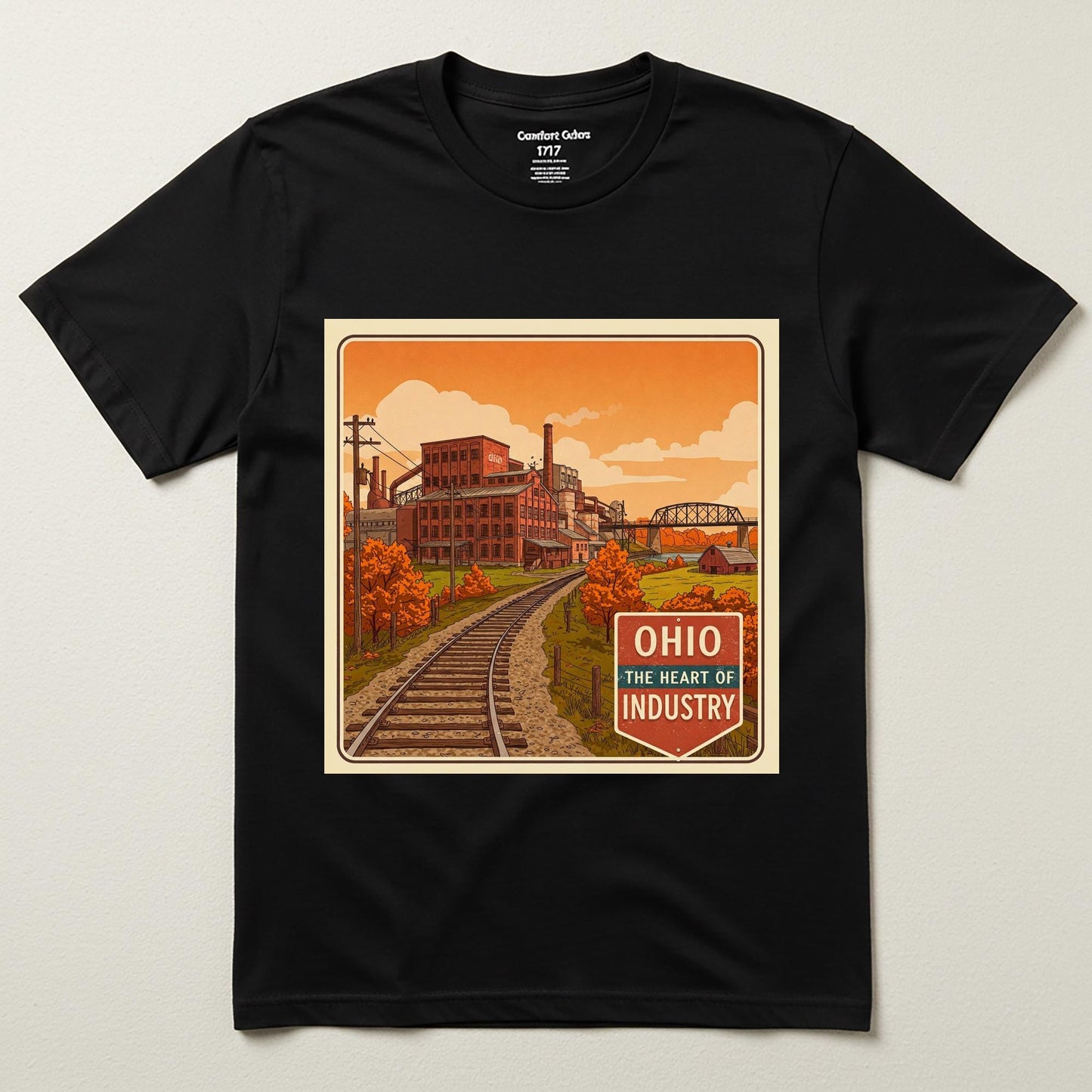 Ohio Heart of Industry Vintage Garment-Dyed T-Shirt | Retro Industrial Heritage Tee | Nostalgic State Pride Gift for Ohio Natives & Fans