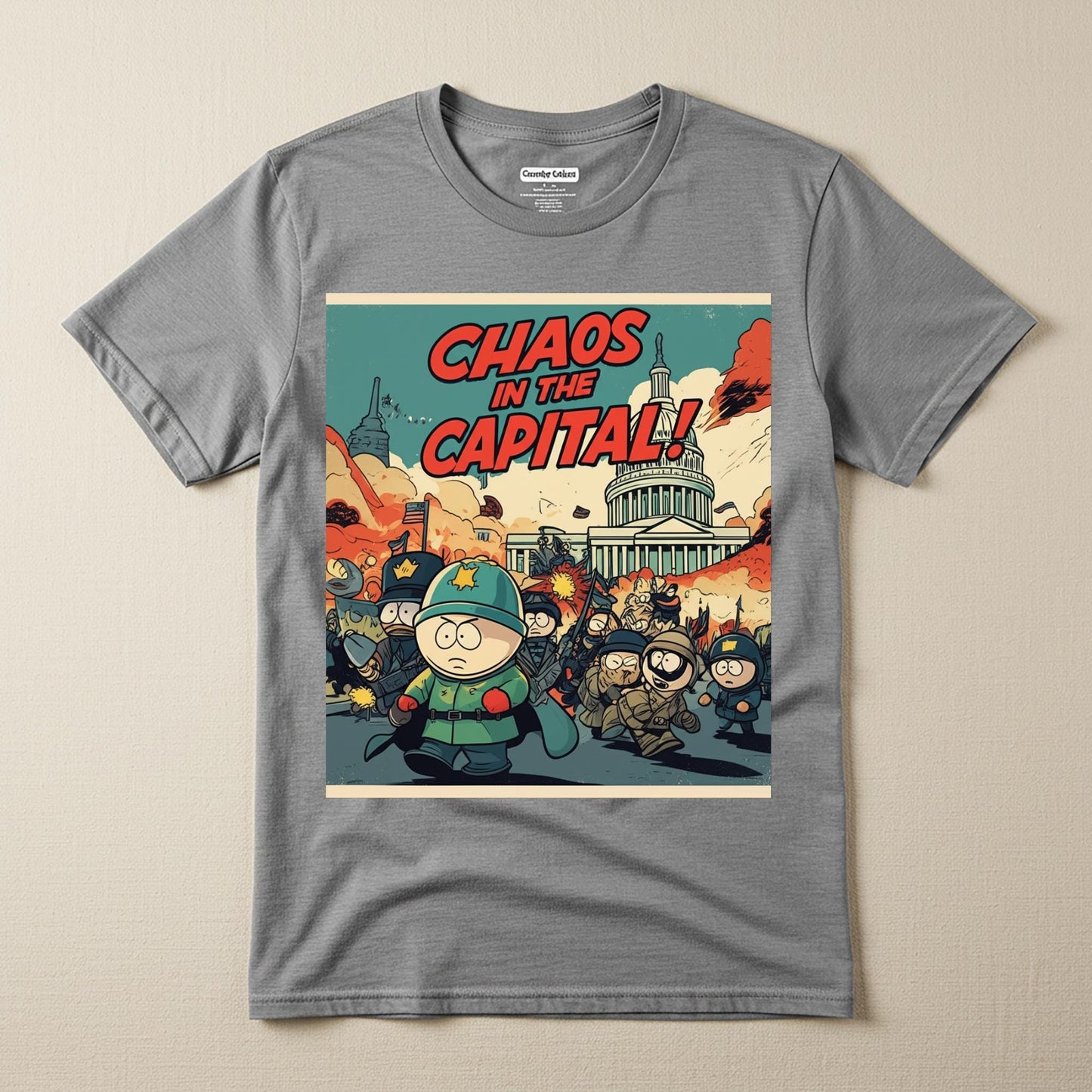 Capital Mayhem South Park Style T-Shirt | Chaos in the Capital Political Satire Tee | Unisex Garment-Dyed Adult Humor Apparel Gift