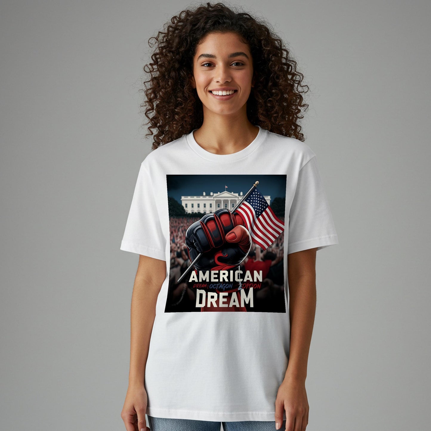 American Dream Octagon Edition T-Shirt | Patriotic USA Flag Fist Design | Political Statement Tee | MMA Fan Tee | National Pride Gift