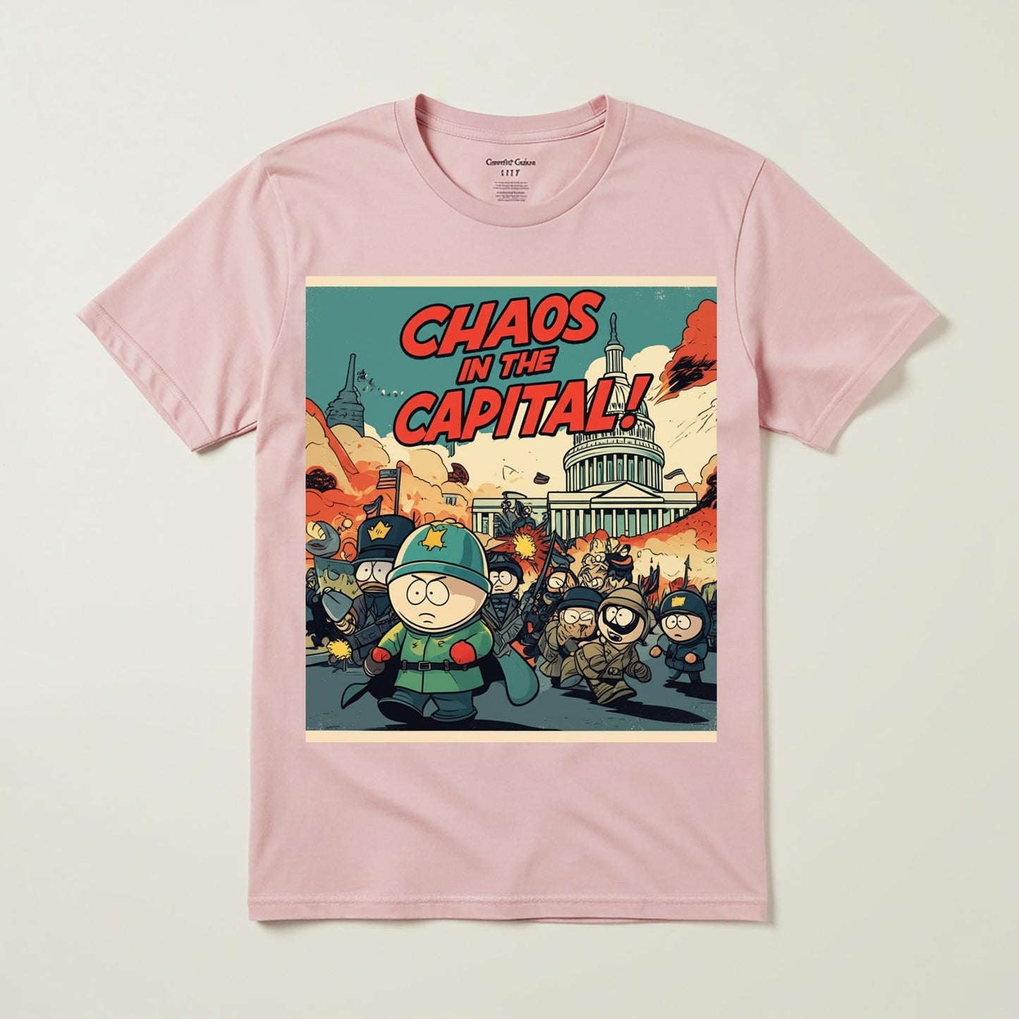 Capital Mayhem South Park Style T-Shirt | Chaos in the Capital Political Satire Tee | Unisex Garment-Dyed Adult Humor Apparel Gift