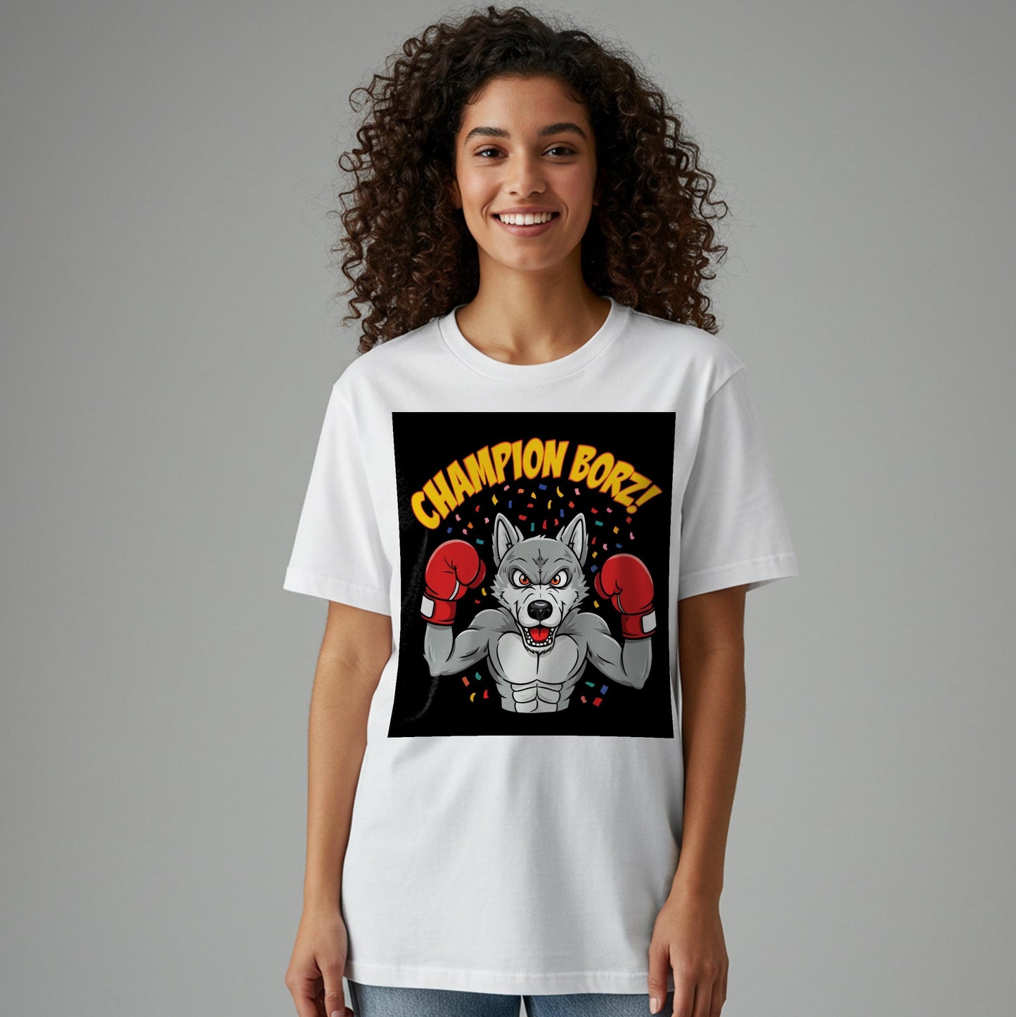 Champion Borz Wolf Boxer T-Shirt | Fierce Muscular Wolf Graphic Tee | MMA Fan Gift | Combat Sports Apparel | Victory Design Gym Wear