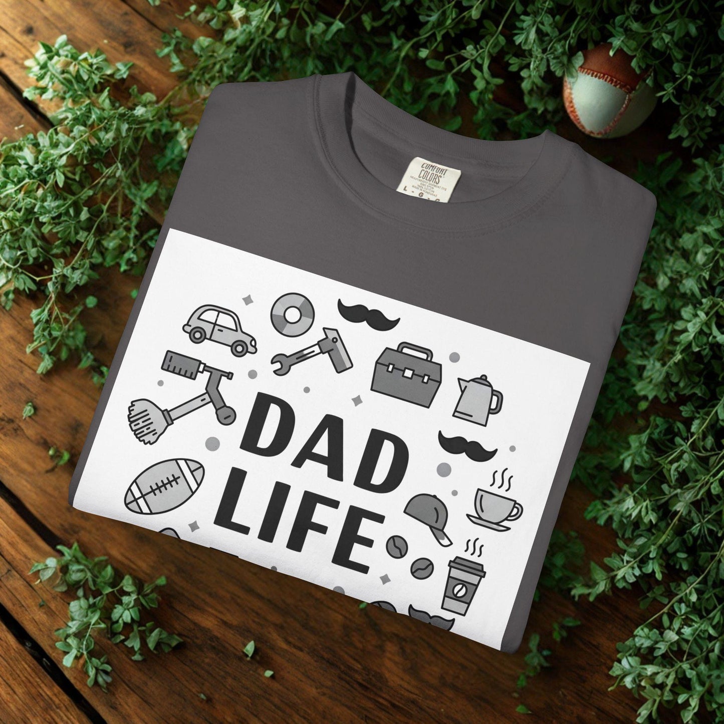 Dad Life Minimalist Front Print Tee - Icons of Dad Life - Modern Father's Day Gift - Comfort Colors Shirt - Clean Black & White Style