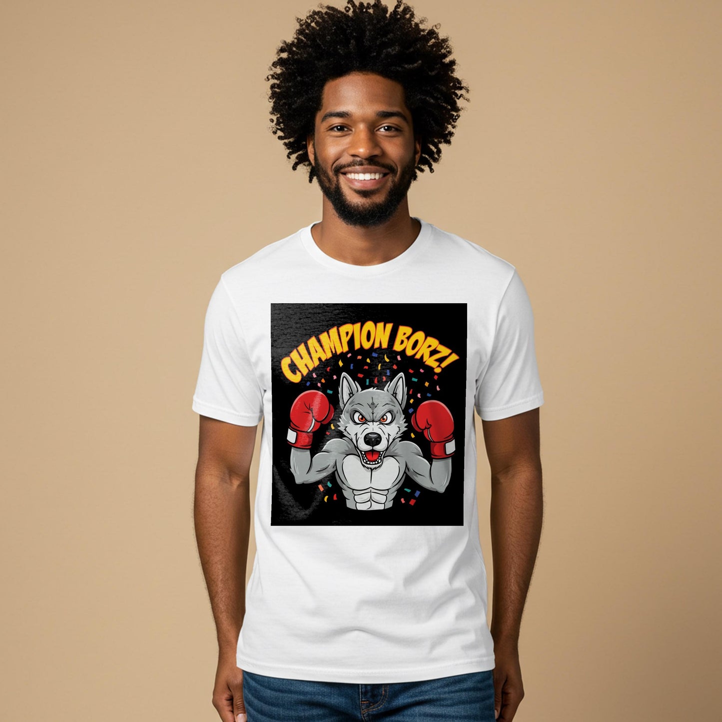 Champion Borz Wolf Boxer T-Shirt | Fierce Muscular Wolf Graphic Tee | MMA Fan Gift | Combat Sports Apparel | Victory Design Gym Wear