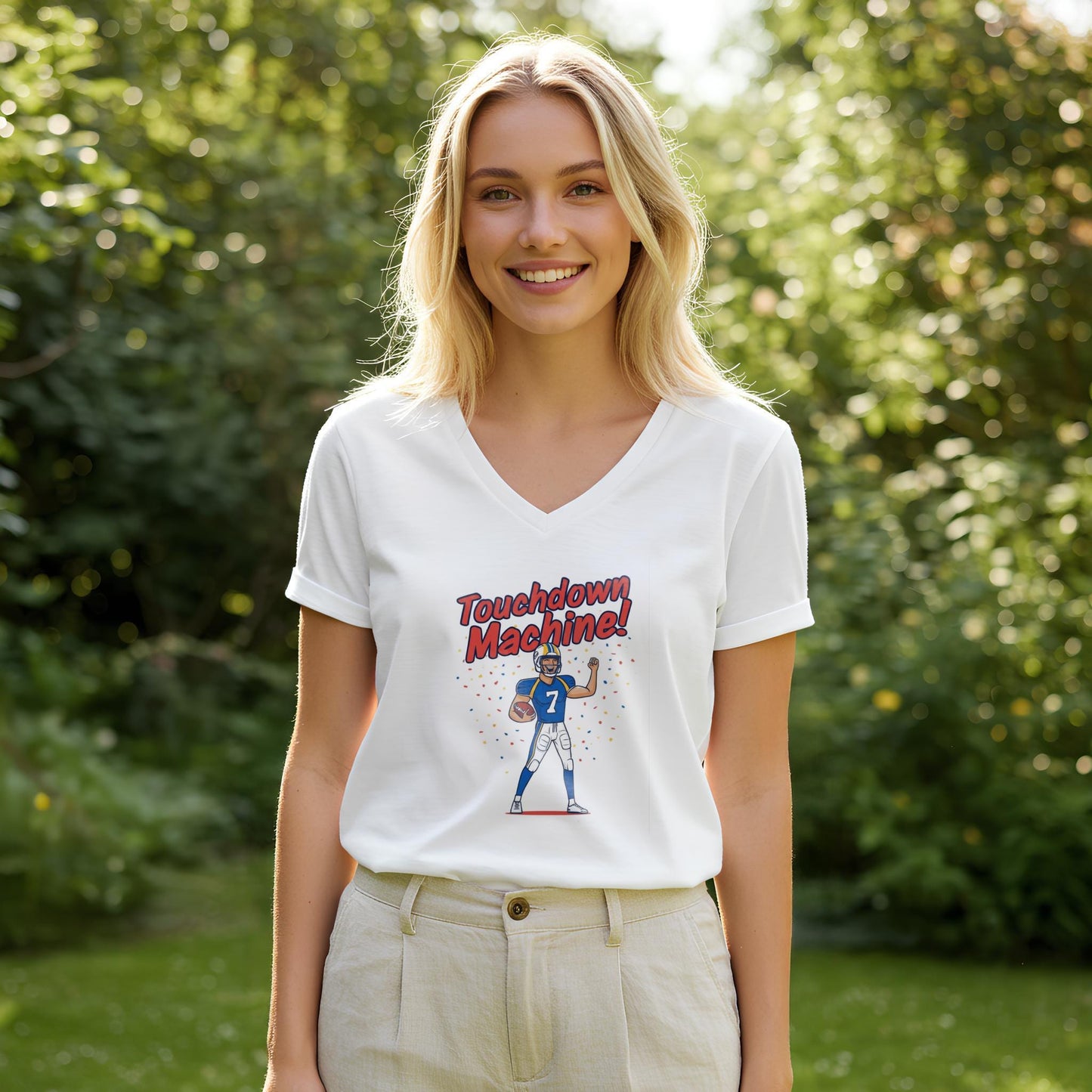 Touchdown Machine Football V-Neck Tee | Game Day Fan Apparel | Sports Victory Shirt | Unisex Athletic Top | Perfect Gift for Football Lovers