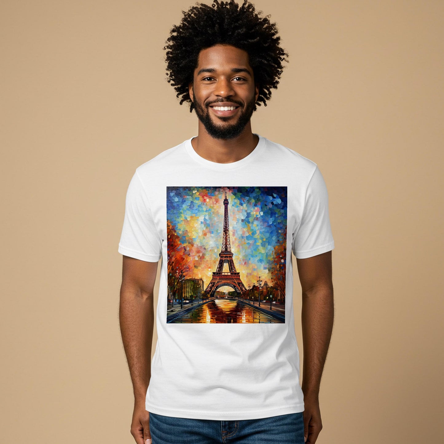 Vibrant Eiffel Tower Impressionist T-Shirt | Garment-Dyed Paris Art Tee | Unisex Autumn Sunset Design | Wanderlust Travel Gift for Her Him