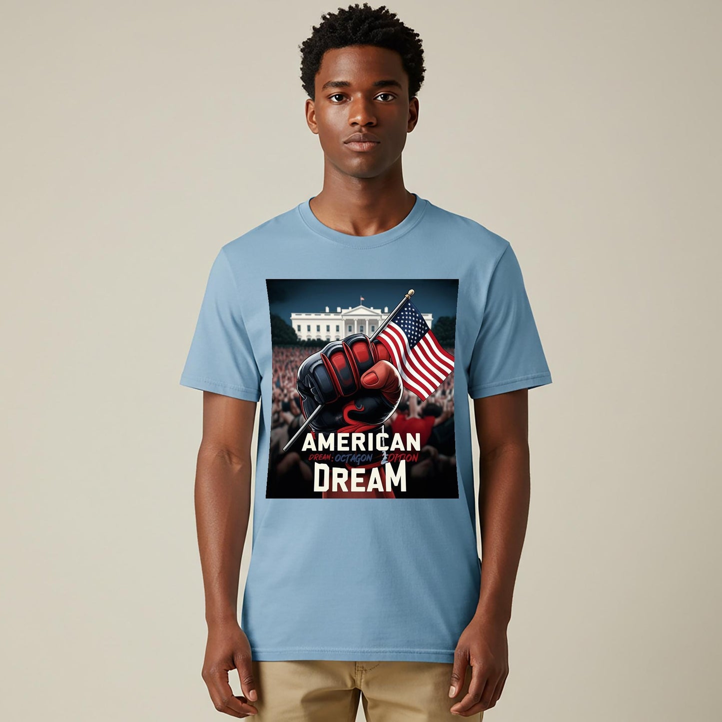 American Dream Octagon Edition T-Shirt | Patriotic USA Flag Fist Design | Political Statement Tee | MMA Fan Tee | National Pride Gift