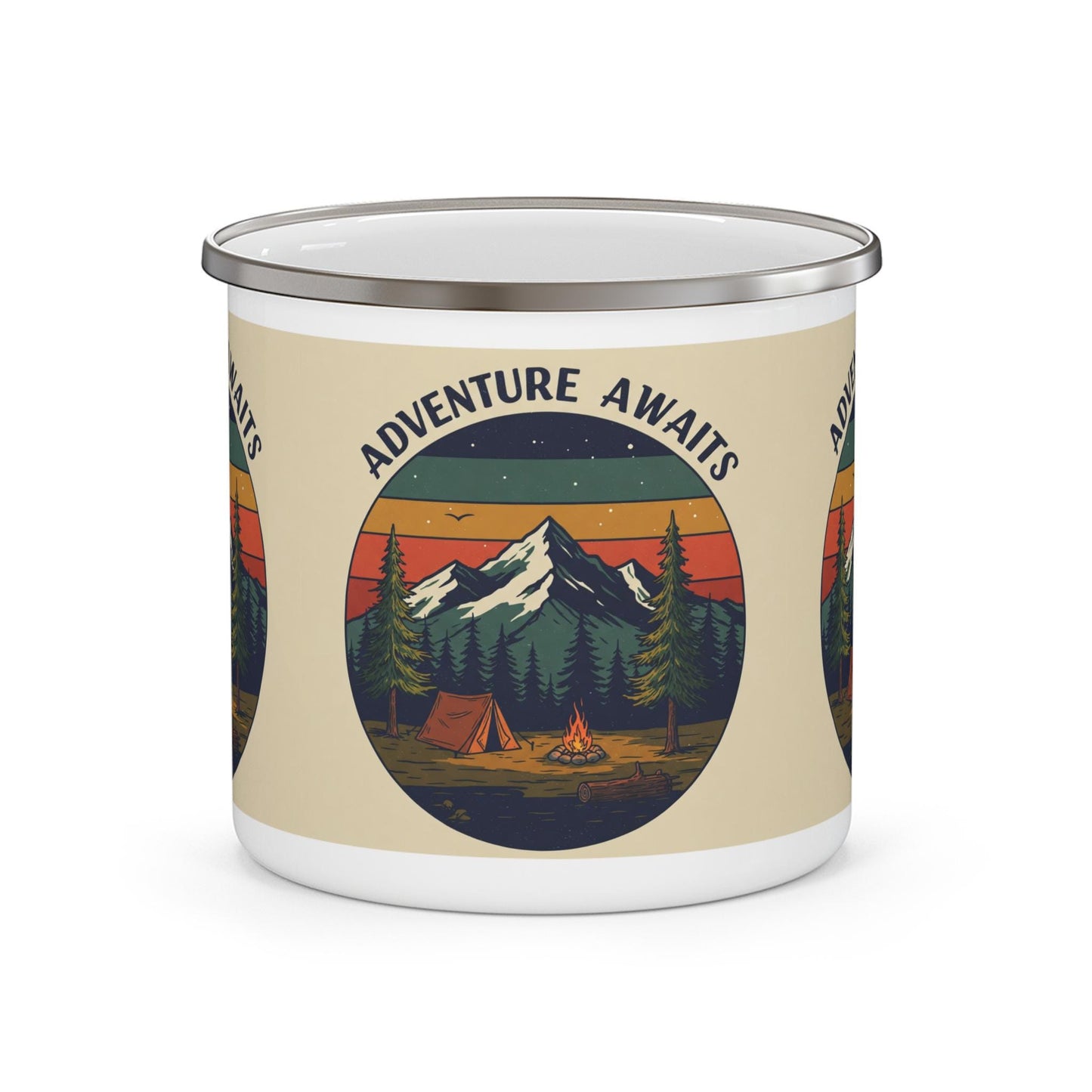 Adventure Awaits Enamel Mug - Retro Camping Cup for Outdoor Lovers & Hikers