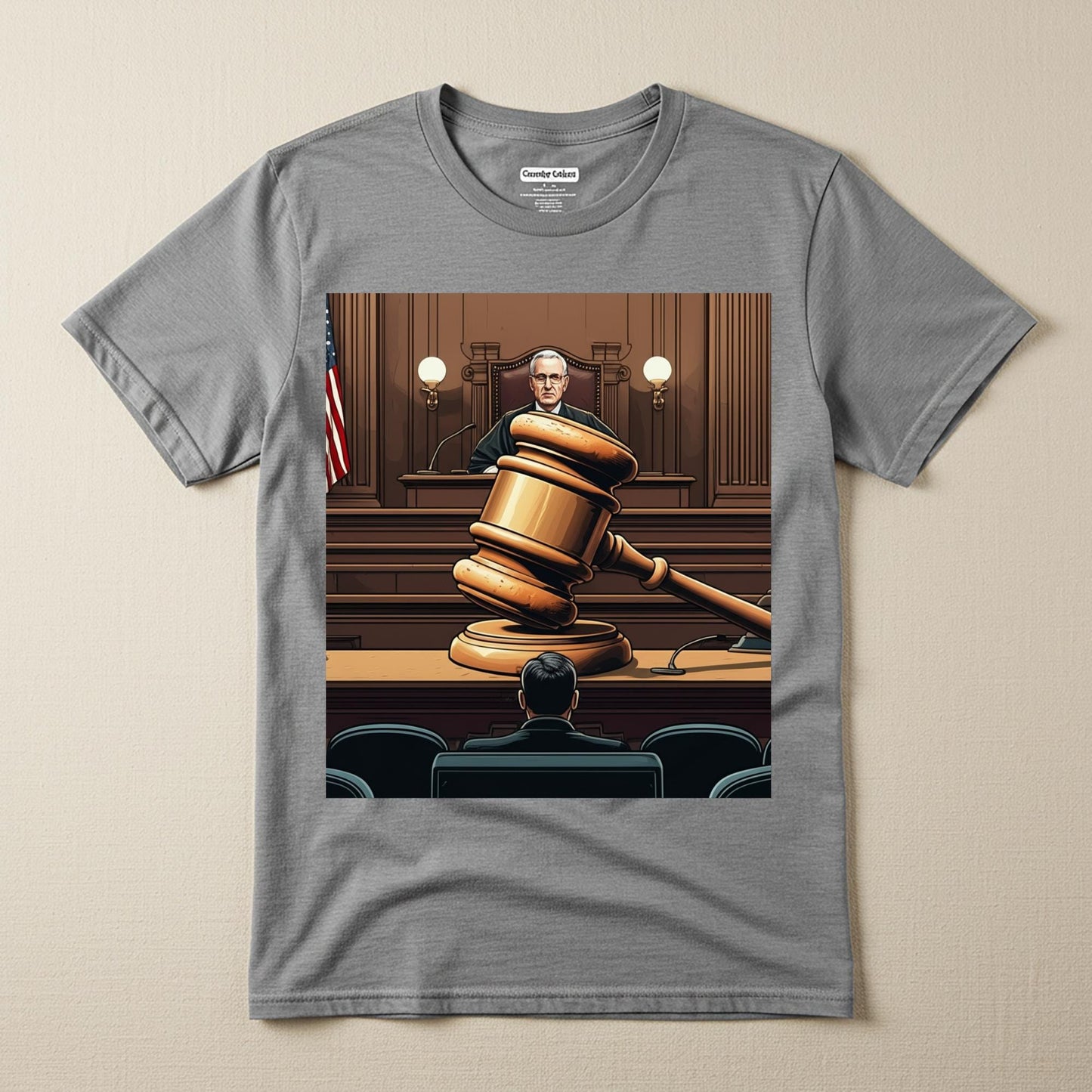Justice T-shirt Lawyer Gift Judge Graphic Courtroom Scene Legal System Gavel Design American Justice Law Student Unisex Garment-Dyed Tee