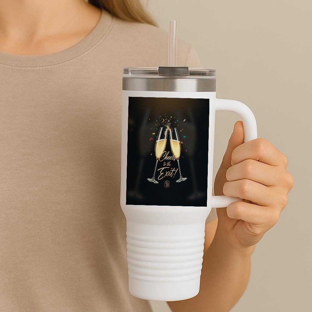 Cheers to the Exit 40oz Insulated Travel Mug | Retirement Graduation Farewell Gift | New Beginnings Celebration Tumbler for Milestones