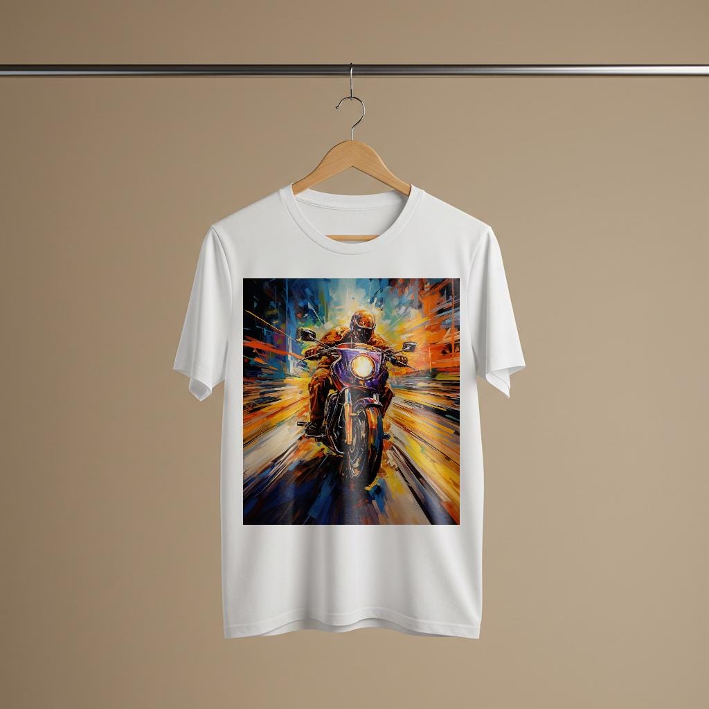 Vibrant Abstract Motorcycle Art Tee | Dynamic Biker Shirt | Freedom Rider Apparel | Unisex Garment-Dyed T-shirt | Unique Gift for Riders