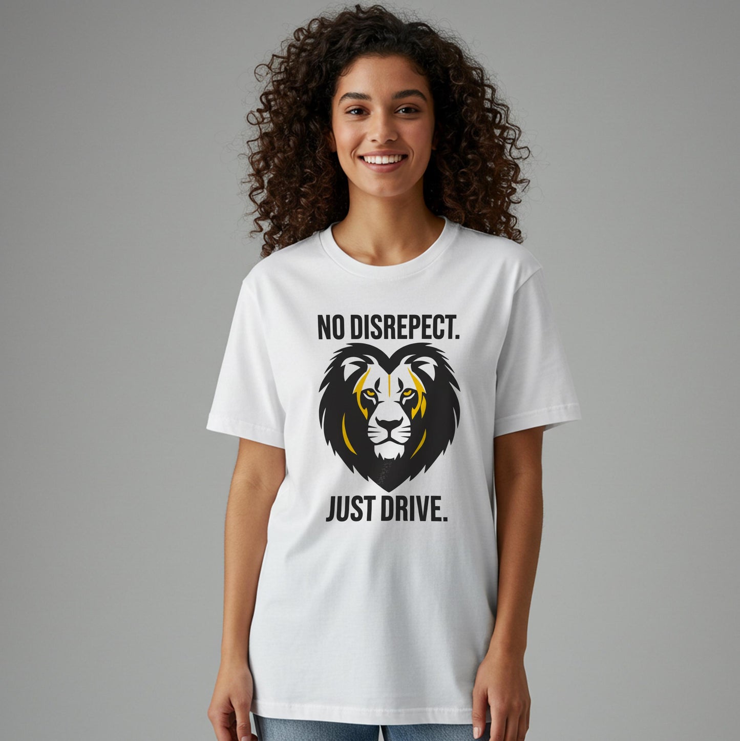 Unisex Garment-Dyed T-shirt with Bold Lion Graphic | No Disrespect Just Drive Motivational Tee | Strength & Ambition Urban Style Apparel