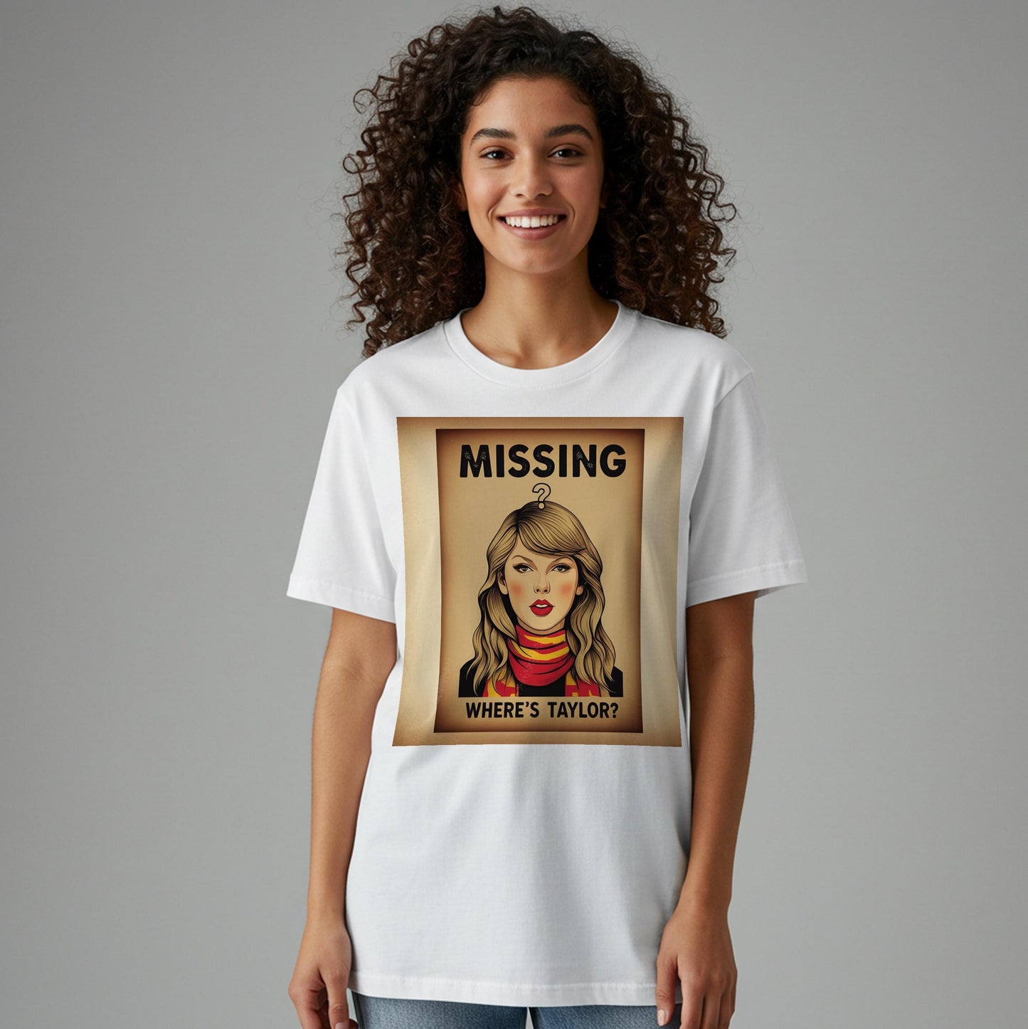 Where's Taylor Swift Missing Poster T-Shirt | Vintage Style Swiftie Fan Apparel | Unisex Garment Dyed Pop Culture Graphic Tee Gift