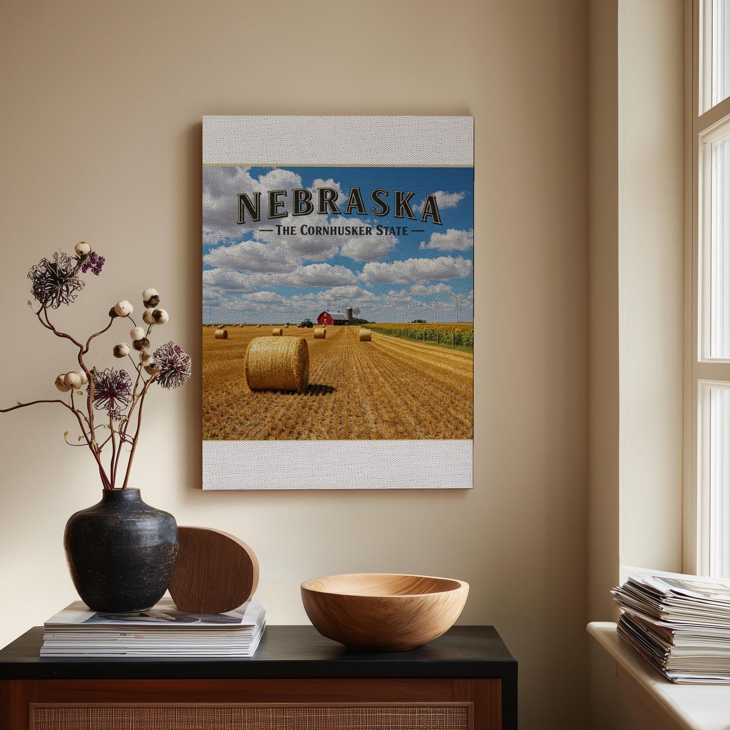 Nebraska Cornhusker State Canvas Print | Rural Landscape Farmhouse Wall Art | Rustic Barn Hay Field Decor | State Pride Gift for Nebraskans