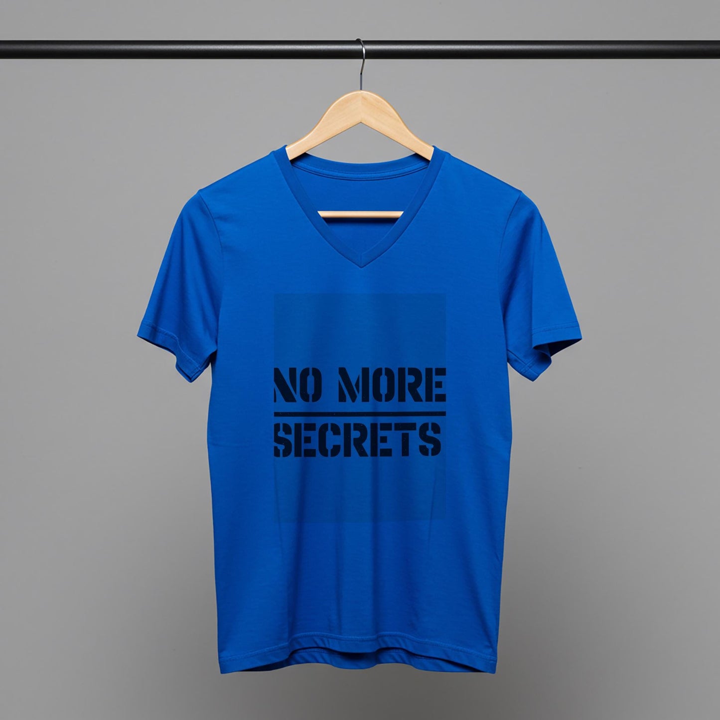 No More Secrets V-Neck Tee | Truth Transparency Honesty Shirt | Distressed Stencil Font Graphic T-Shirt | Empowering Statement Apparel Gift