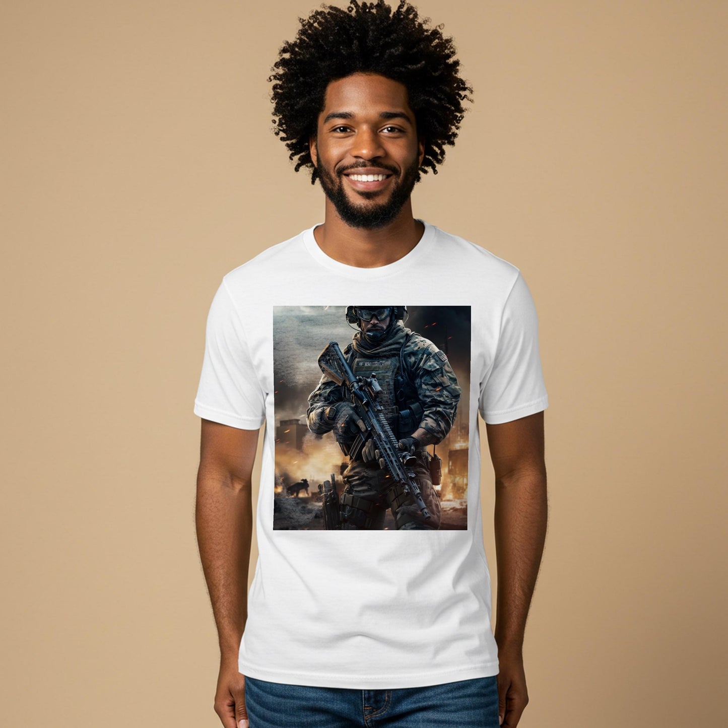 Warrior Resolve Military T-shirt | Modern Soldier Tactical Gear Apparel | Gritty Urban Warfare Art Print Tee | Unisex Garment-Dyed Shirt