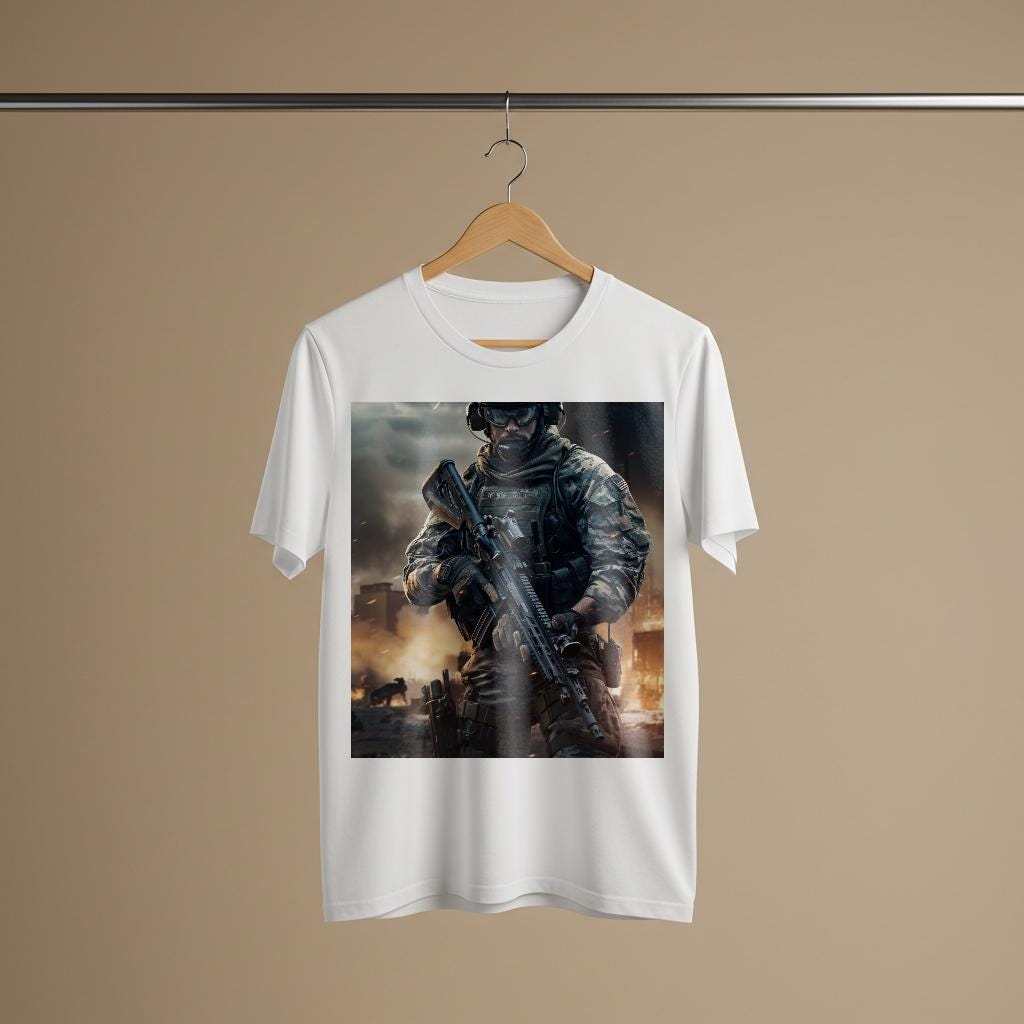 Warrior Resolve Military T-shirt | Modern Soldier Tactical Gear Apparel | Gritty Urban Warfare Art Print Tee | Unisex Garment-Dyed Shirt