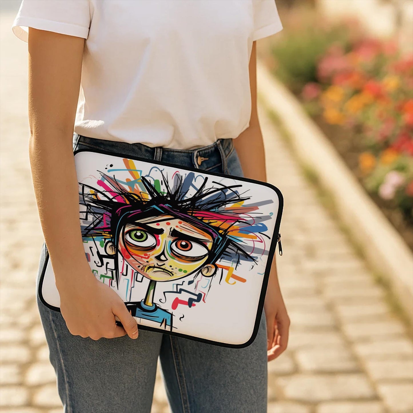 Emotional Whirlwind Laptop Sleeve | Overwhelmed Character Art Protective Case | Quirky Expressive Tech Accessory Gift for Students & Artists