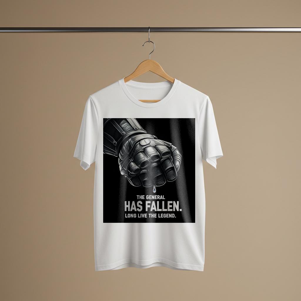 Fallen General Armored Gauntlet Unisex Garment-Dyed T-Shirt | Long Live The Legend Hero's Legacy Tribute Tee | Epic Fantasy Sci-Fi Gaming