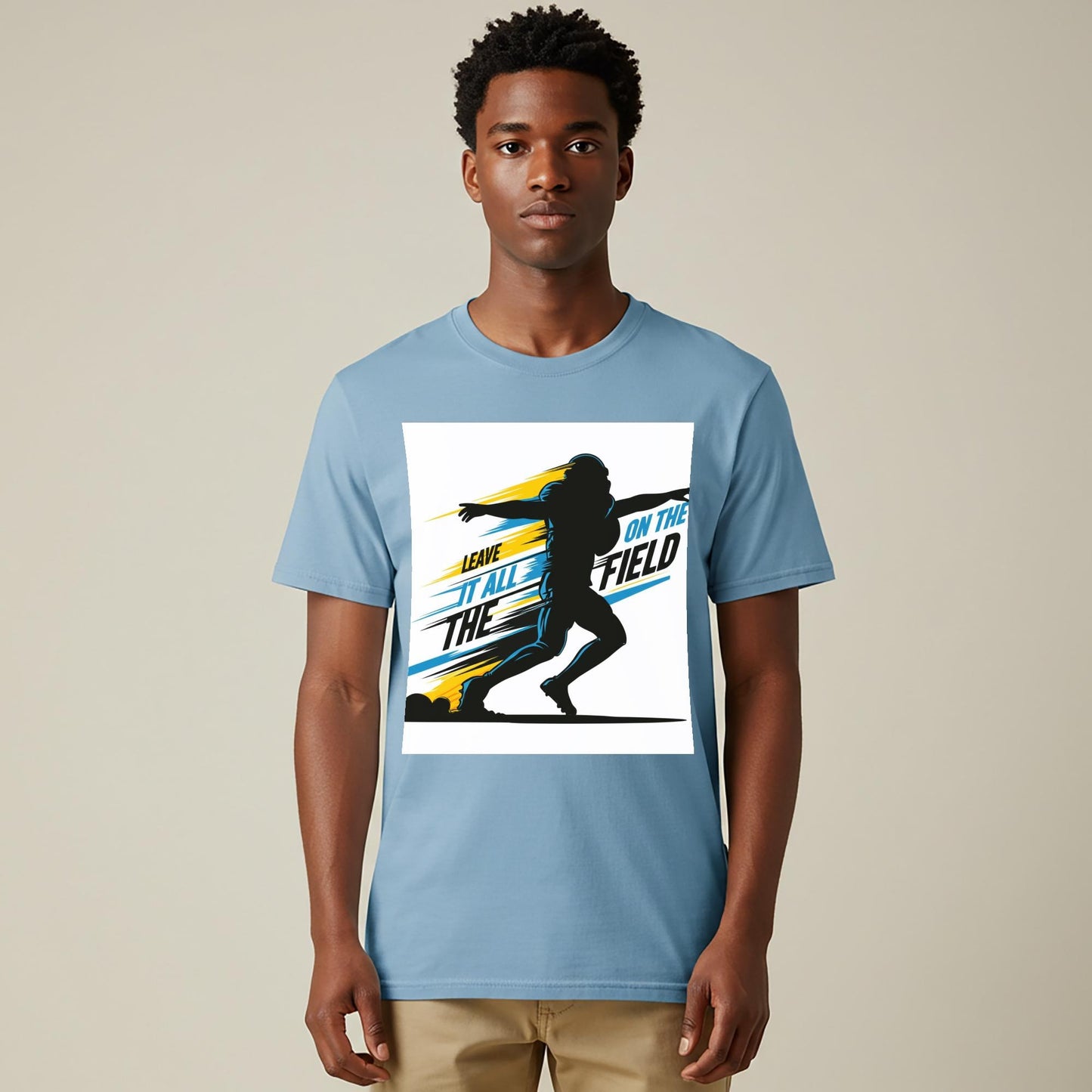 Leave It All On The Field Football T-Shirt | Motivational Sports Tee | Athletic Graphic Game Day Fan Apparel | Unisex Garment-Dyed Shirt