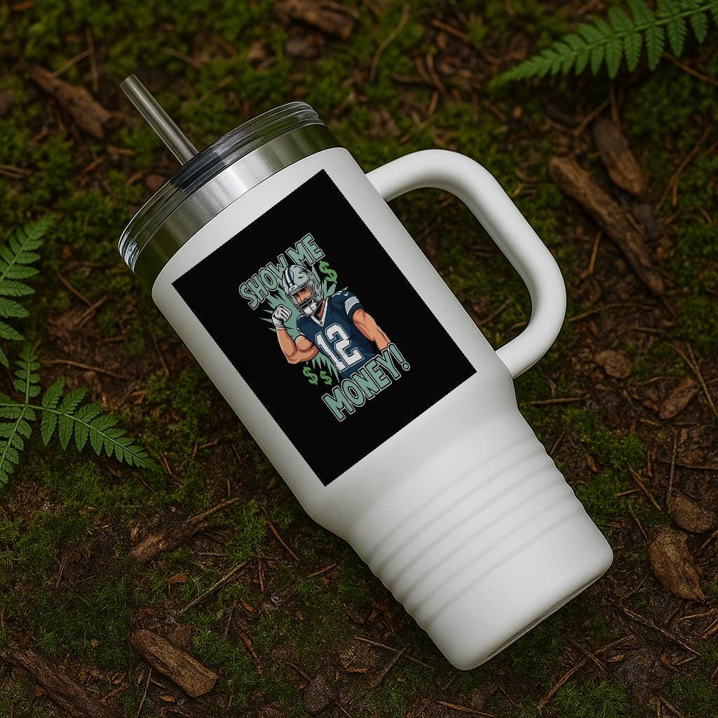 40oz Insulated Travel Mug Football Player Show Me Money Sports Fan Gift Game Day Tumbler Money Mindset Hustle Culture Motivational Drinkware