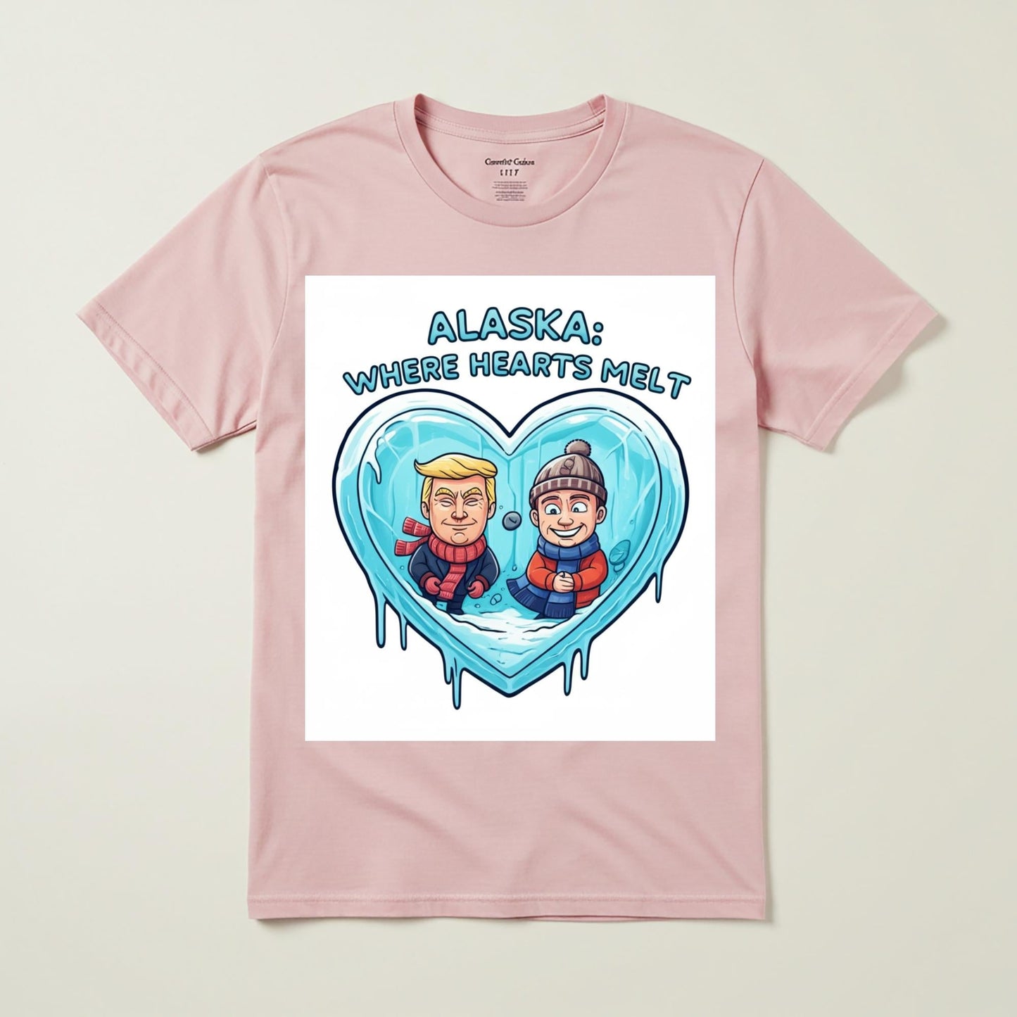 Alaska Political Humor T-Shirt | Funny Trump Biden Caricature Tee | Melting Ice Heart Design | Unisex Garment-Dyed Satire Gift Idea