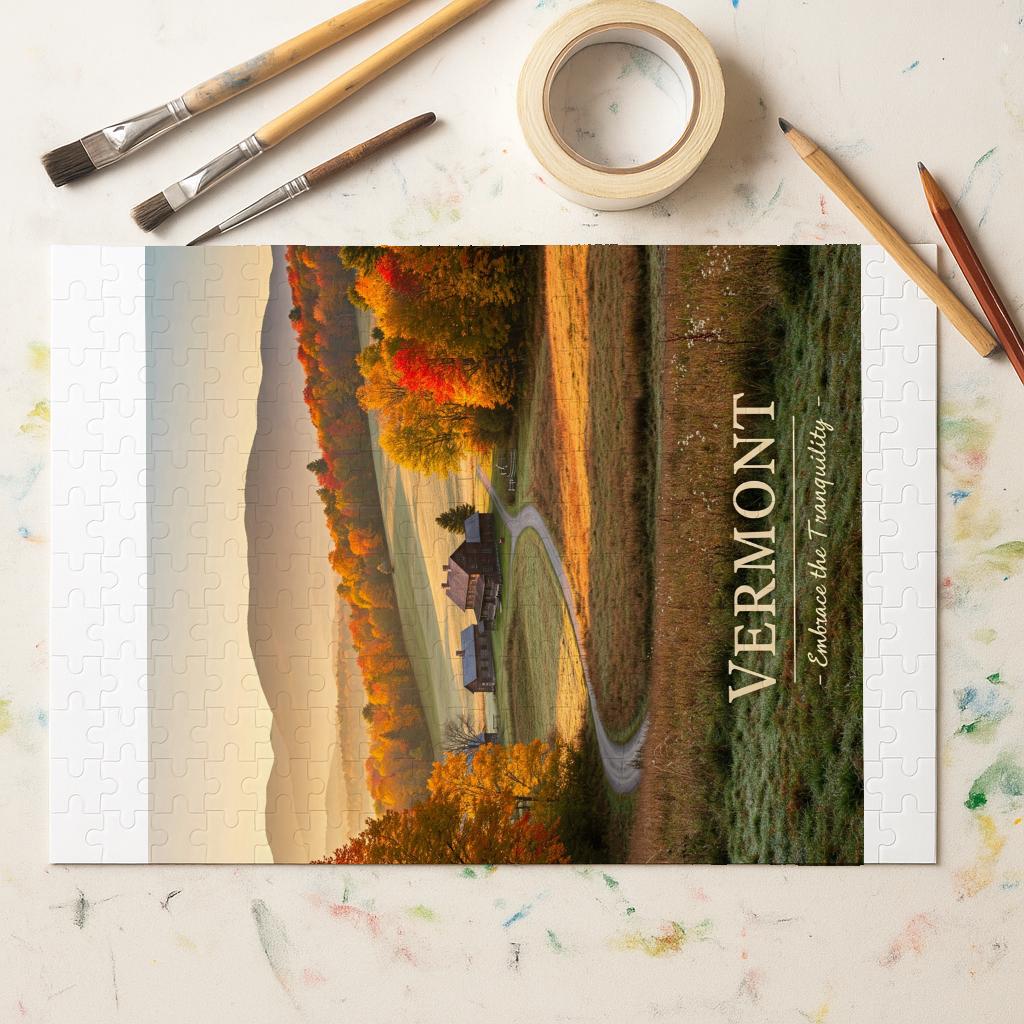 Vermont Autumn Landscape Jigsaw Puzzle | Scenic Fall Foliage Art Print | Tranquil Nature Scene Gift for Puzzle Lovers & Home Decor