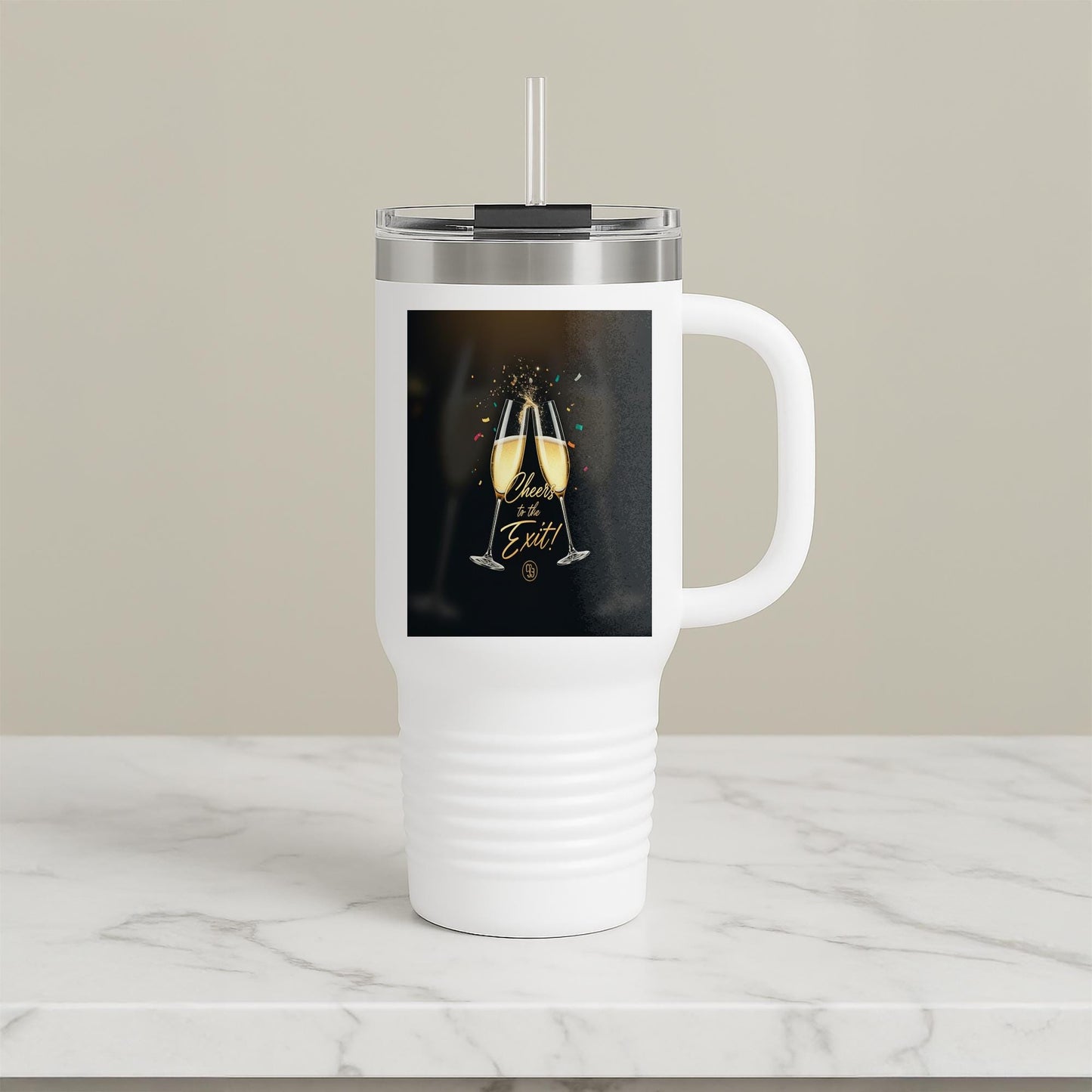 Cheers to the Exit 40oz Insulated Travel Mug | Retirement Graduation Farewell Gift | New Beginnings Celebration Tumbler for Milestones