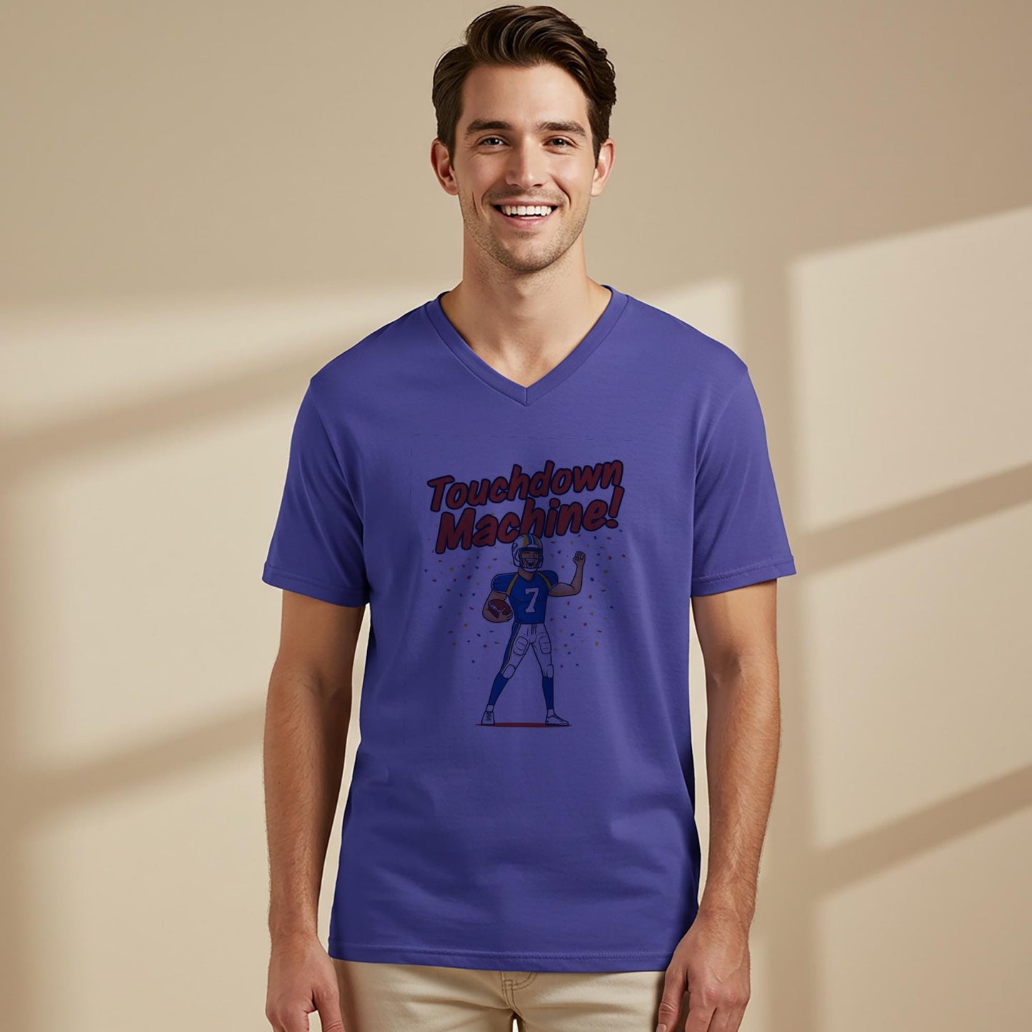 Touchdown Machine Football V-Neck Tee | Game Day Fan Apparel | Sports Victory Shirt | Unisex Athletic Top | Perfect Gift for Football Lovers