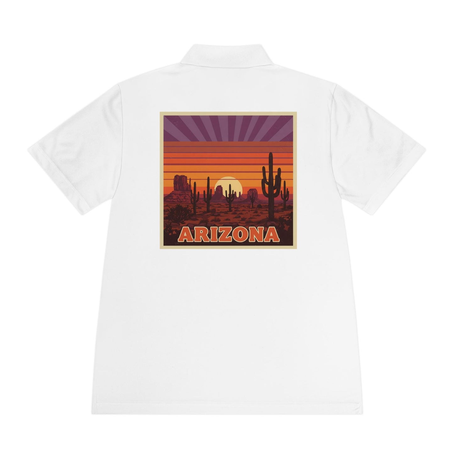 Vintage Arizona Sunset Desert Polo Shirt - Retro Saguaro Cactus & Monument Valley Design