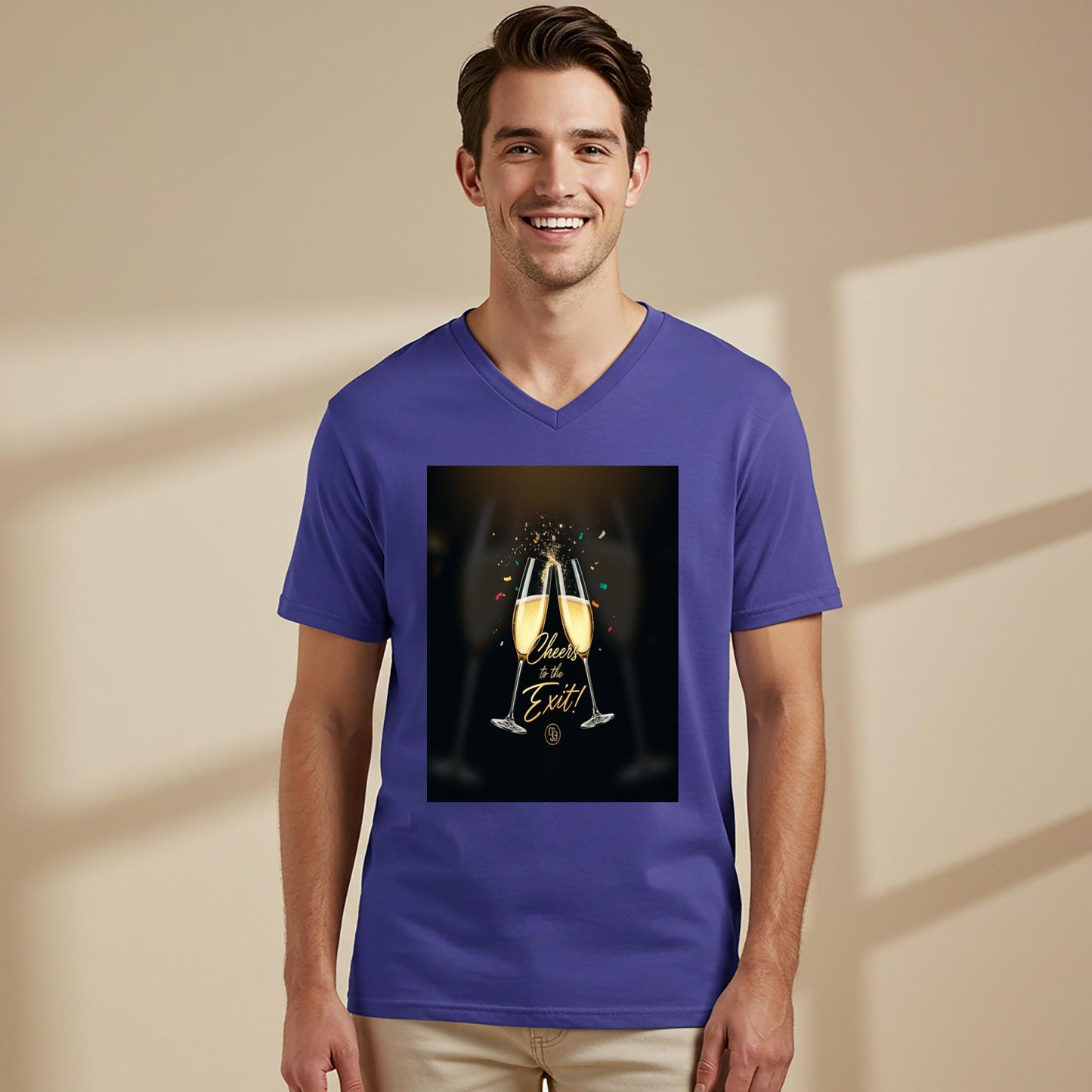 Cheers to the Exit V-Neck Tee | Celebration Farewell Gift Shirt | New Beginnings Retirement Graduation Party Apparel | Unisex Design