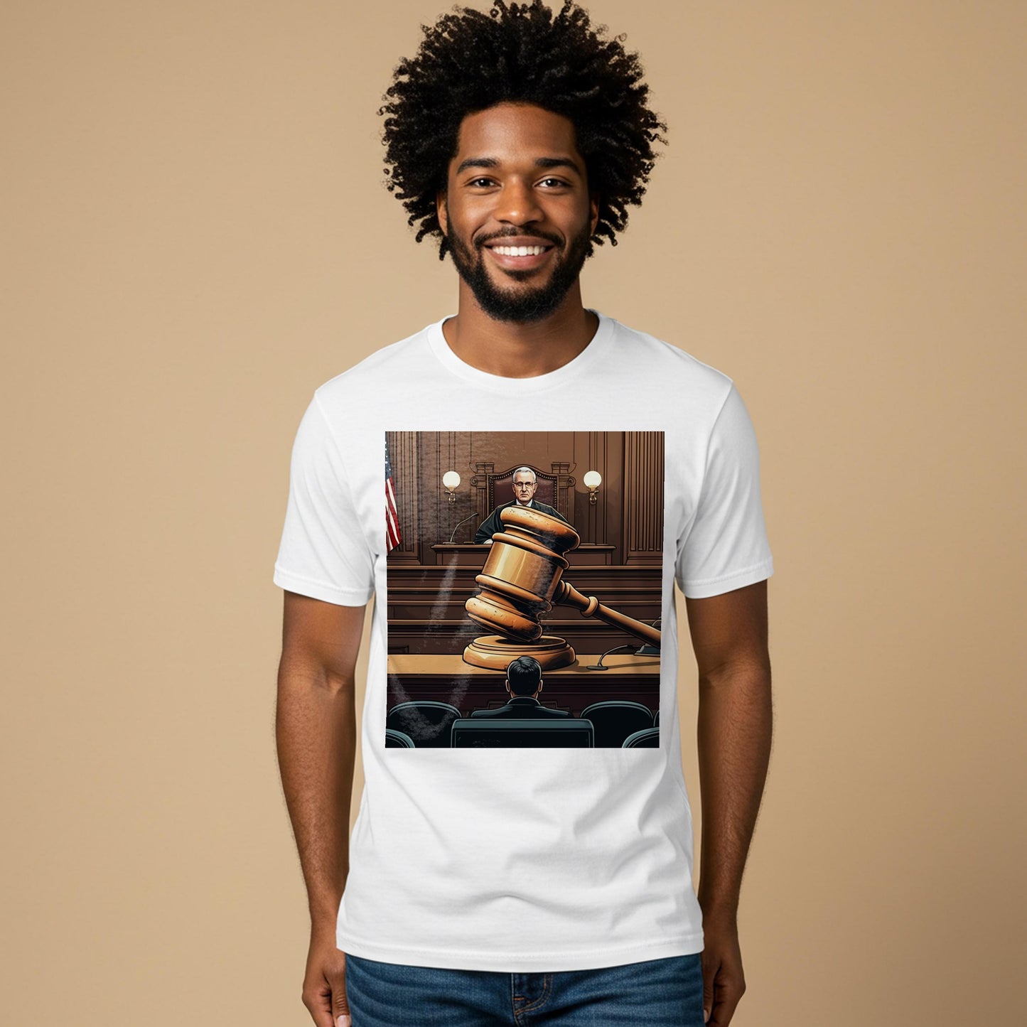 Justice T-shirt Lawyer Gift Judge Graphic Courtroom Scene Legal System Gavel Design American Justice Law Student Unisex Garment-Dyed Tee