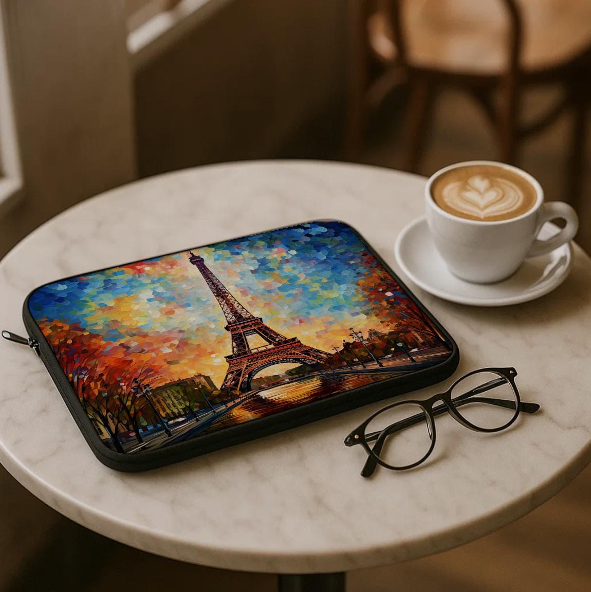 Vibrant Eiffel Tower Laptop Sleeve | Impressionist Paris Art Computer Case | Autumnal Cityscape Tech Accessory | Unique Travel Gift Idea