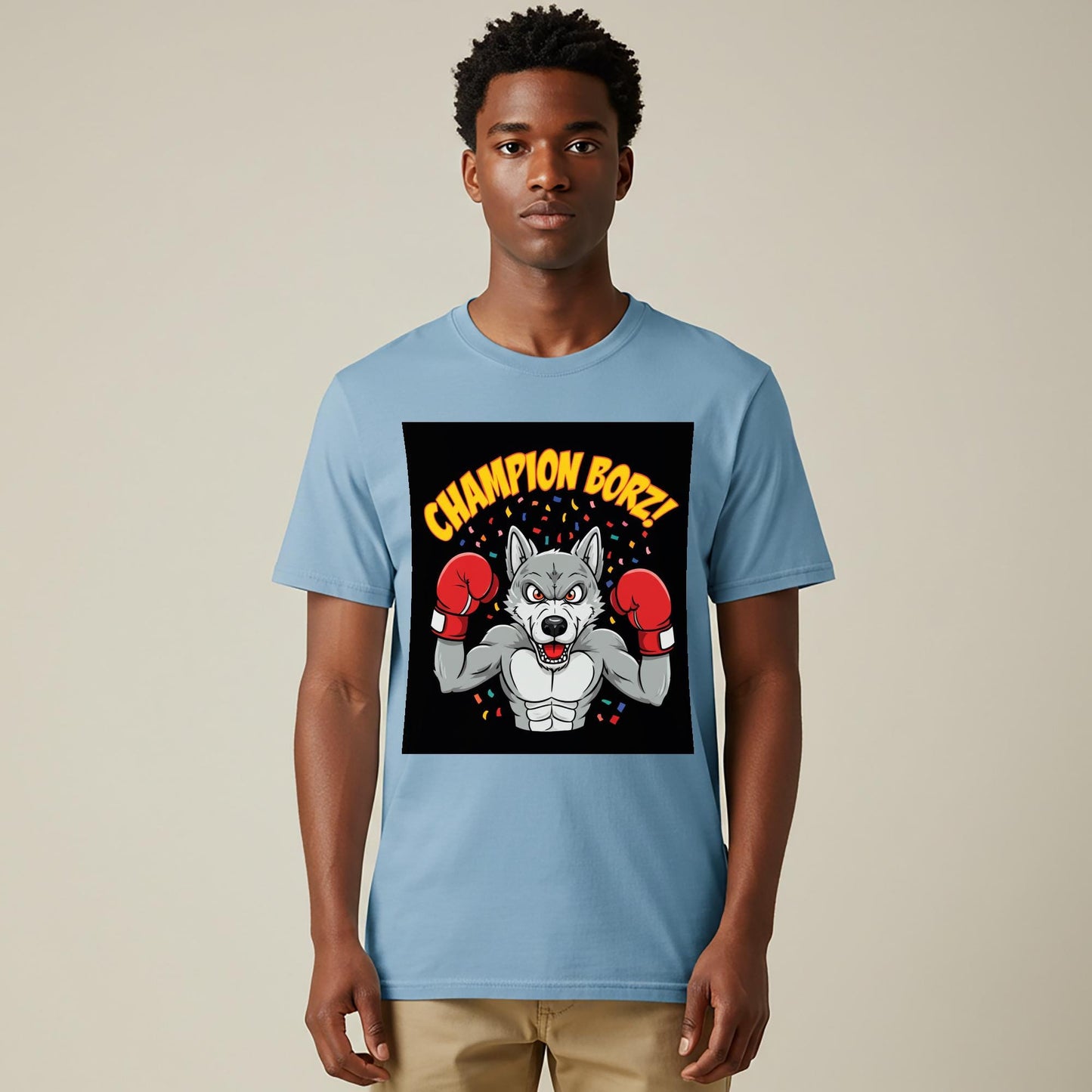 Champion Borz Wolf Boxer T-Shirt | Fierce Muscular Wolf Graphic Tee | MMA Fan Gift | Combat Sports Apparel | Victory Design Gym Wear