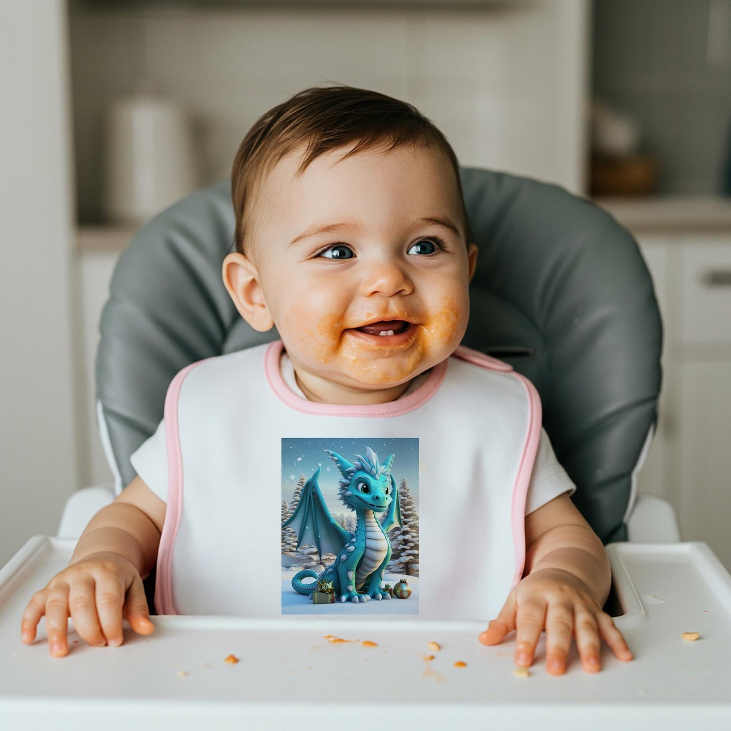Adorable Winter Dragon Baby Bib | Cute Turquoise Fantasy Infant Bib | Snowy Wonderland Newborn Gift | Christmas Holiday Baby Shower Present