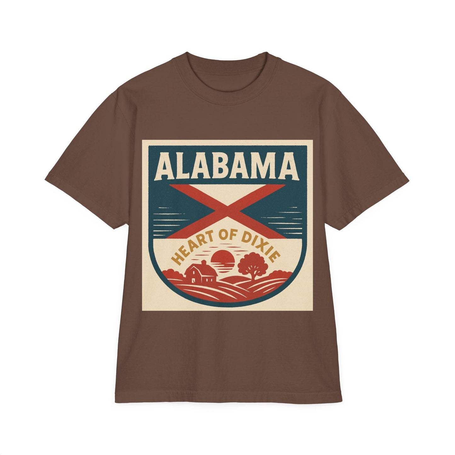 Heart of Dixie Alabama Vintage Garment-Dyed Unisex Drop-Shoulder T-Shirt - 100% Cotton, Soft & Comfortable, Made in the USA