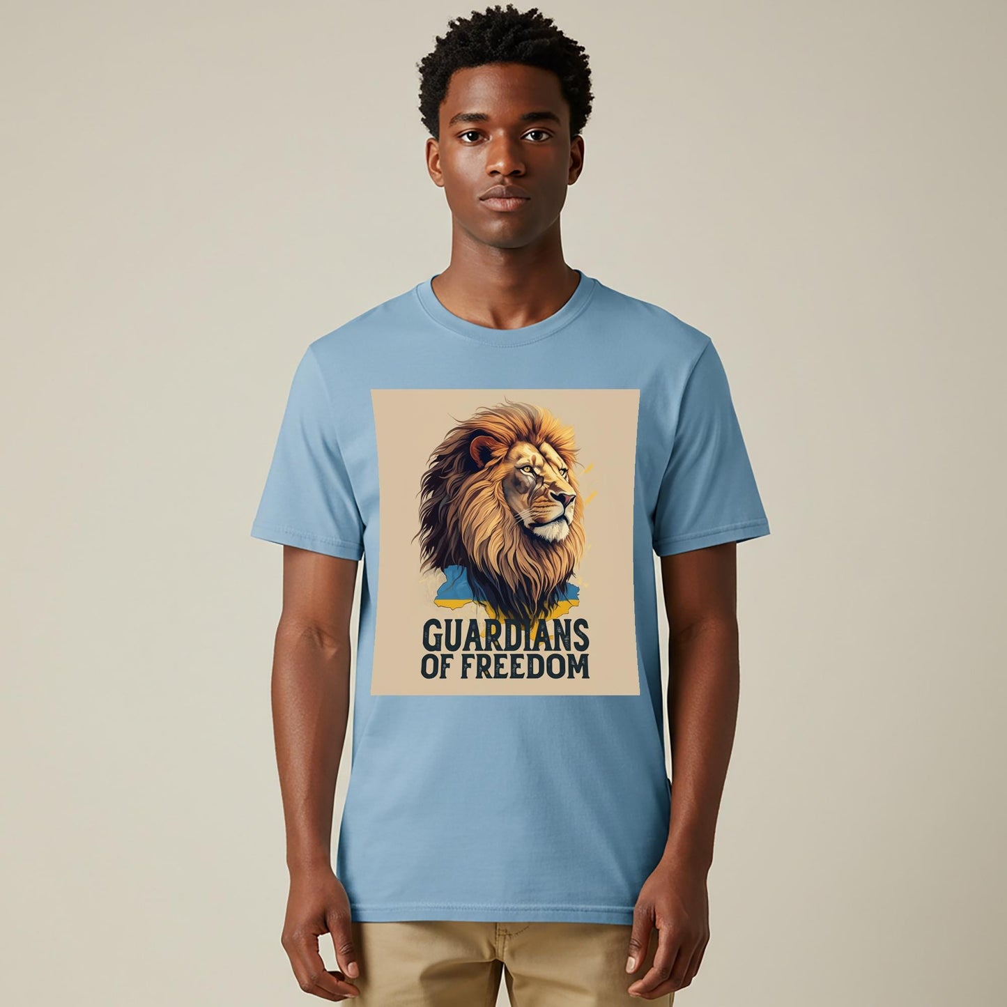 Unisex Garment-Dyed T-shirt with Majestic Lion and Ukrainian Flag Design | Guardians of Freedom Support Ukraine Apparel | Patriotic Lion Tee