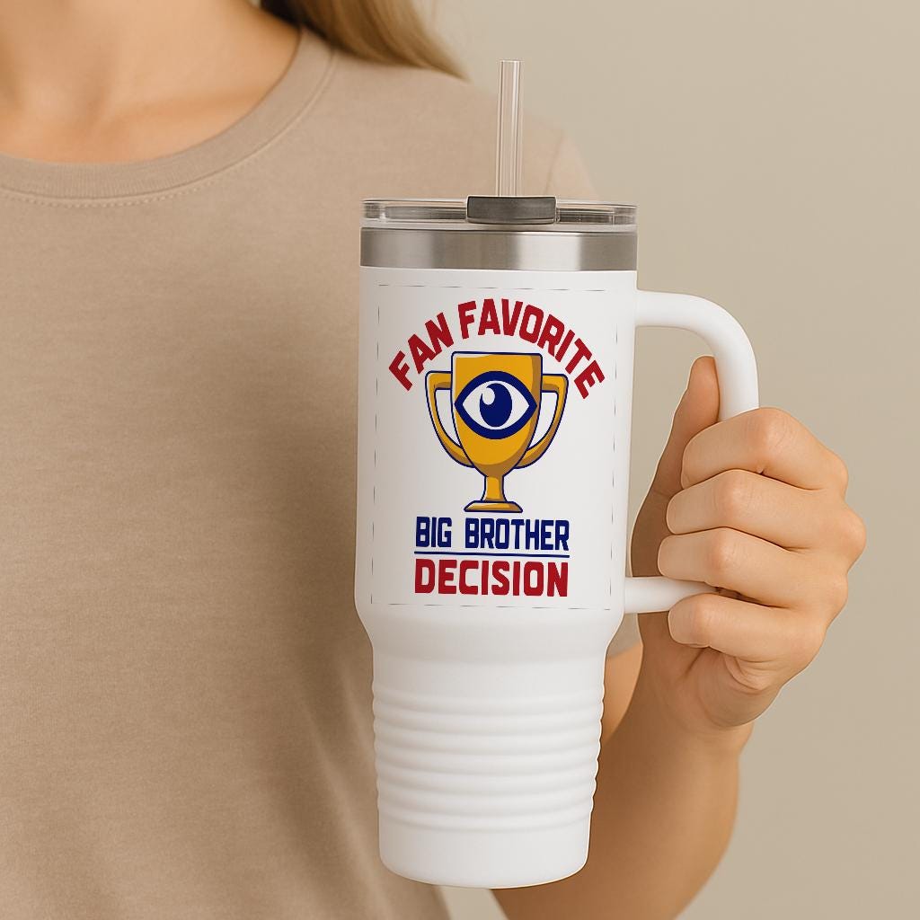 Big Brother Fan Favorite Travel Mug | Reality TV Show Tumbler | BB Eye Logo Insulated Drinkware | Pop Culture Fandom Gift for Enthusiasts